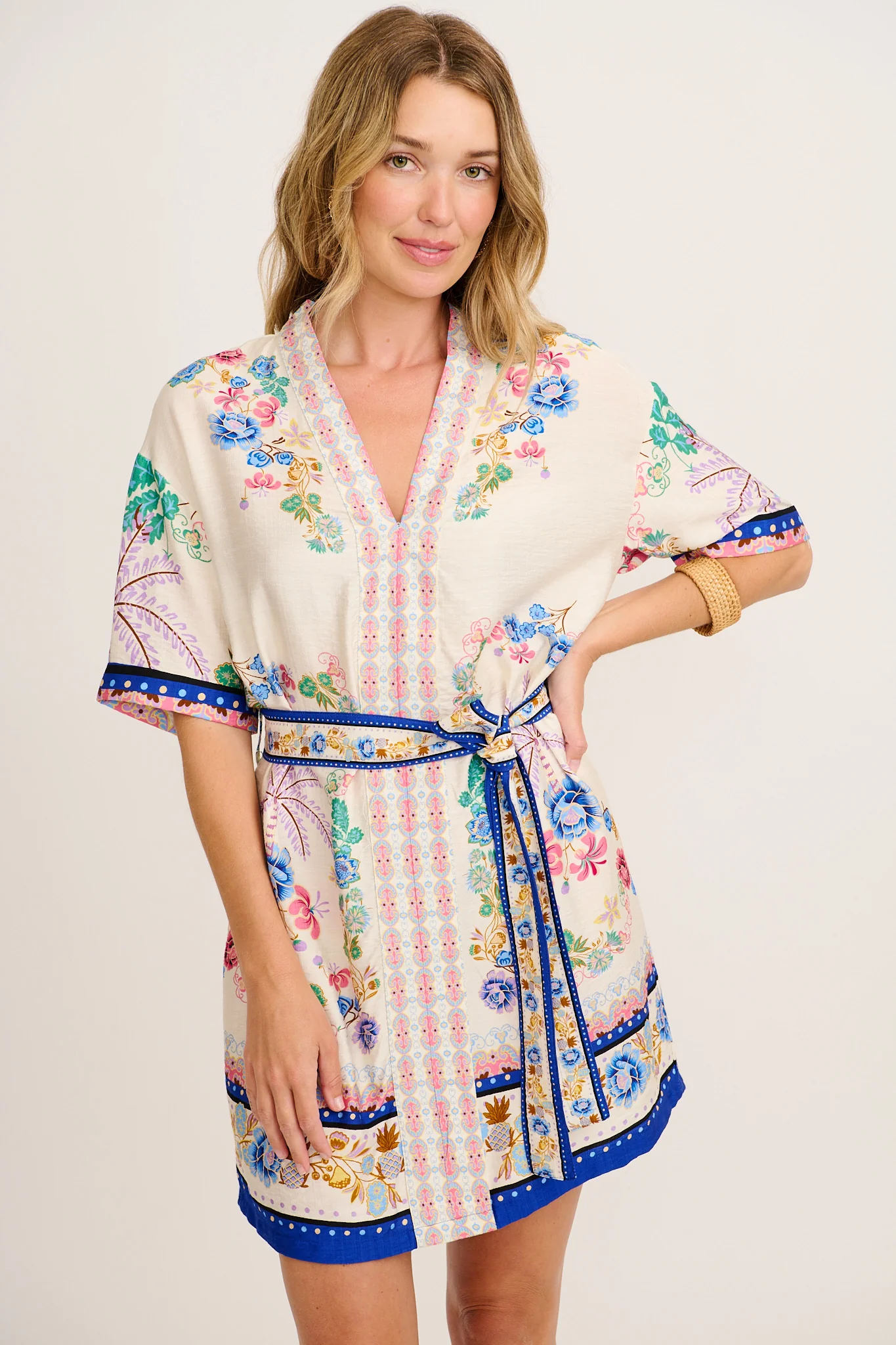 Ivie Dress in Cream and Multi Floral Linen Blend - Image 2
