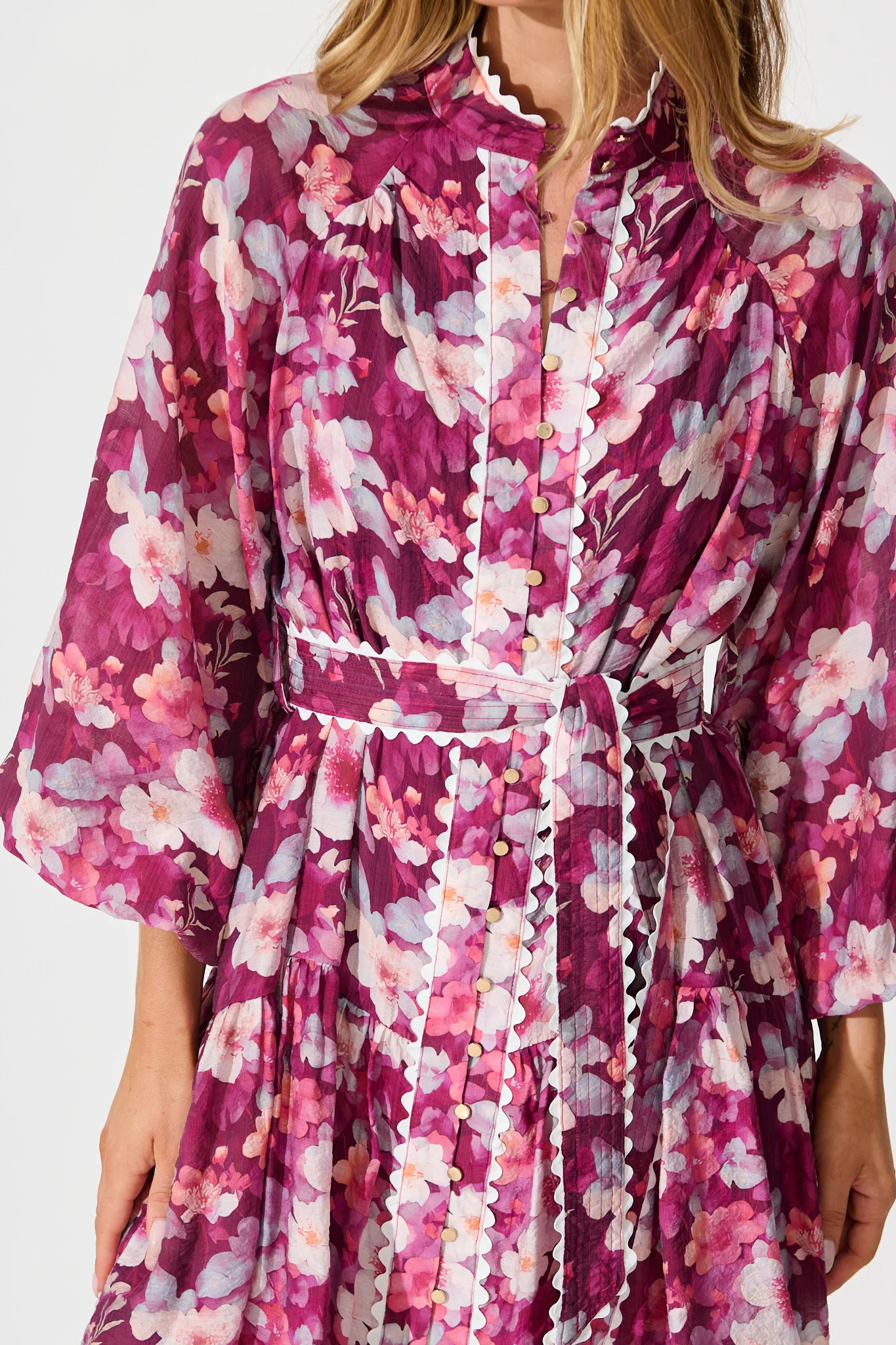 Izzy Dress in Plum Floral with Ric Rac Trim - Image 5
