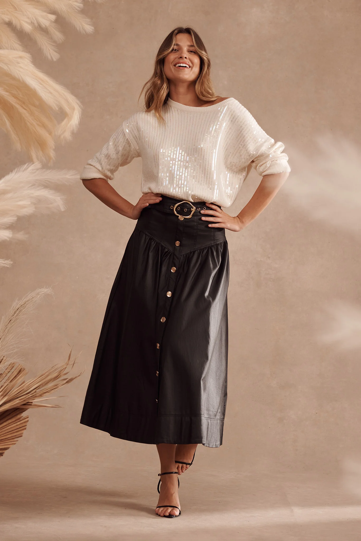 Jackson Knit In Cream Sequin Wool Blend - Image 3