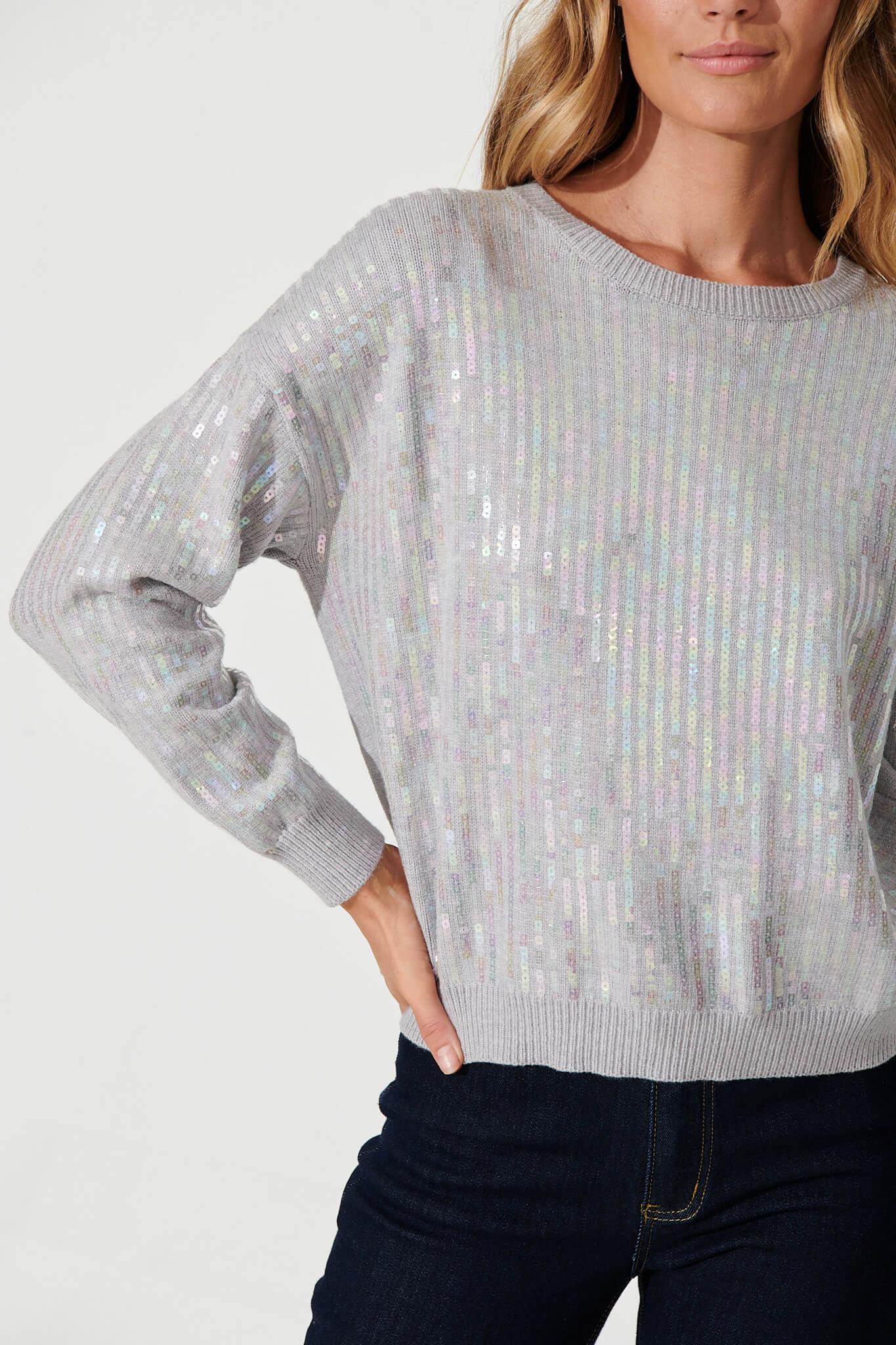 Jackson Knit In Grey Sequin Wool Blend - Image 5