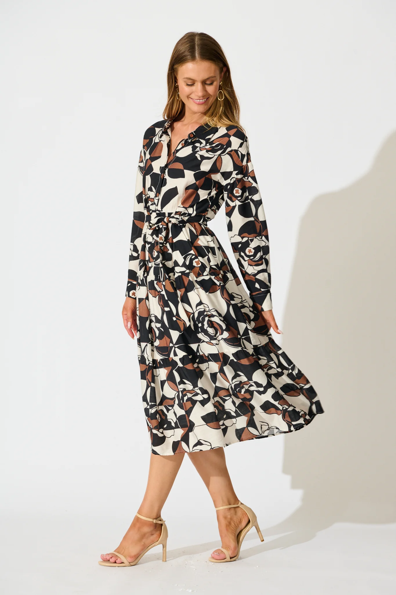Jada Midi Dress in White with Black and Brown Print - Image 3