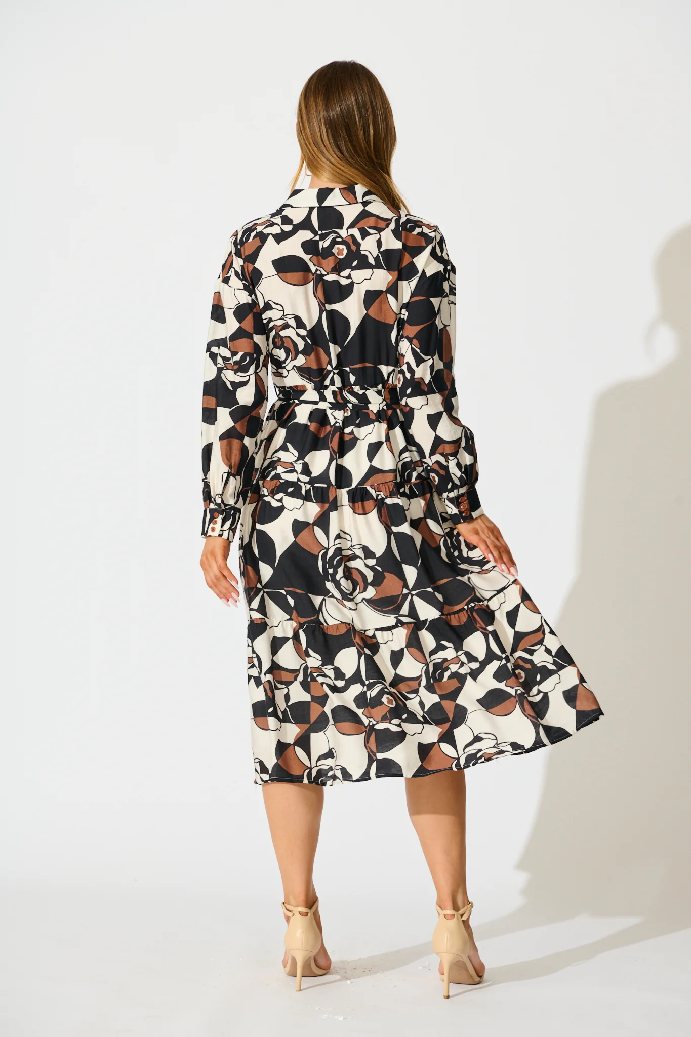 Jada Midi Dress in White with Black and Brown Print - Image 4