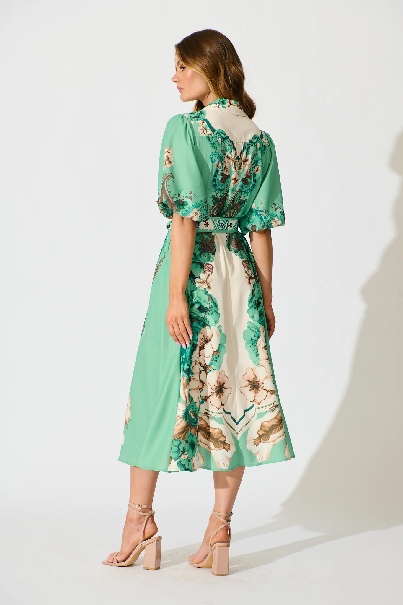 Jade Garden Midi Shirt Dress in Cream with Jade Print Linen Blend - Image 7