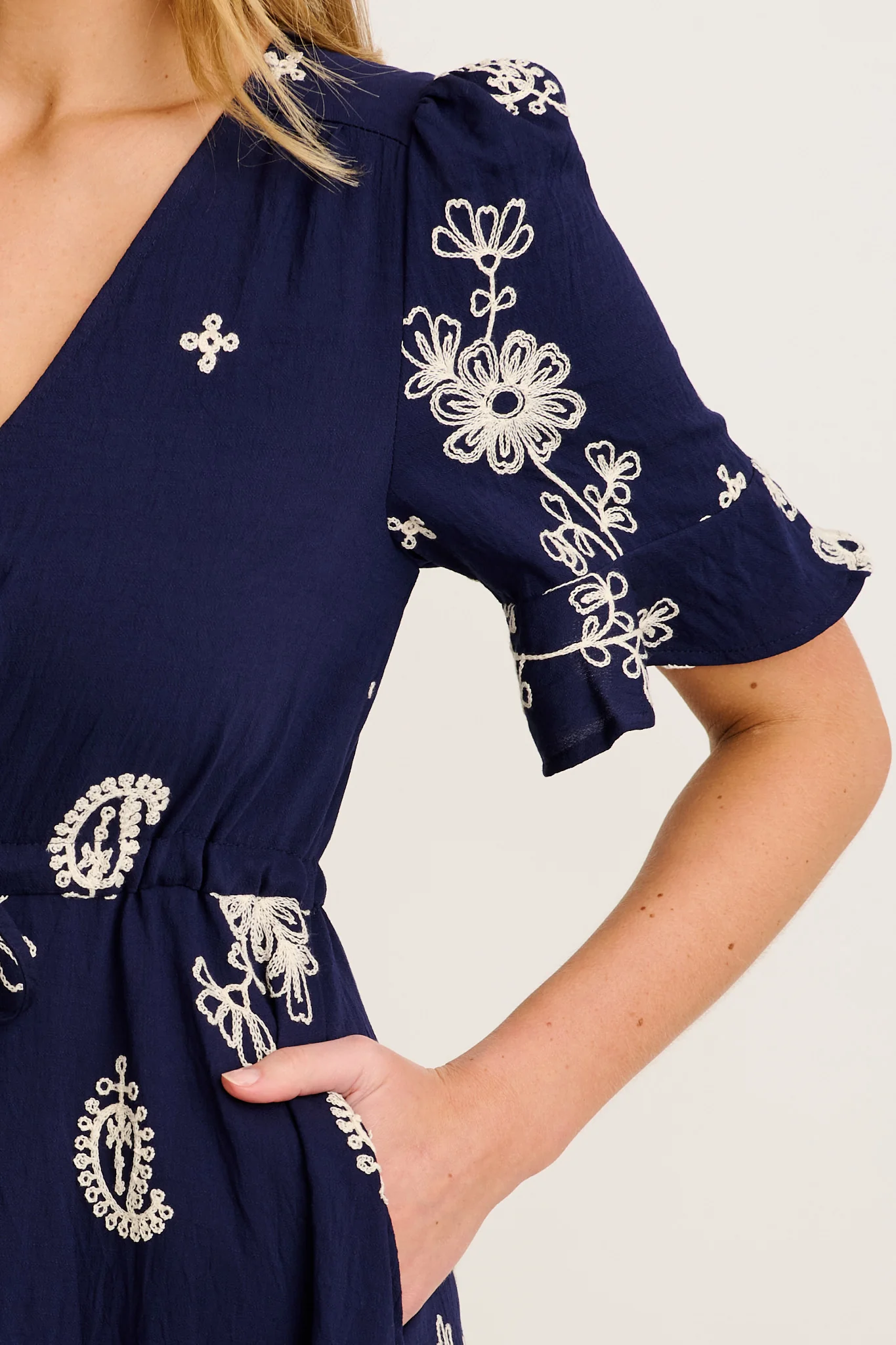 Jaliyah Maxi Dress in Navy with White Embroidery - Image 5