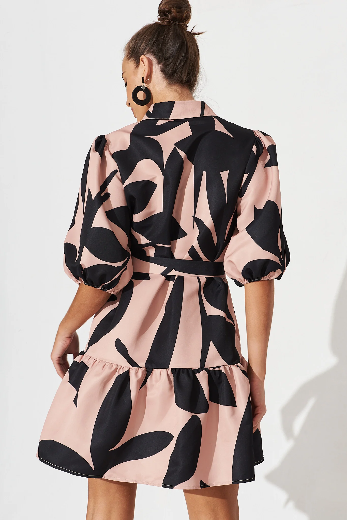 Janae Shirt Dress In Brown With Black Print - Image 4