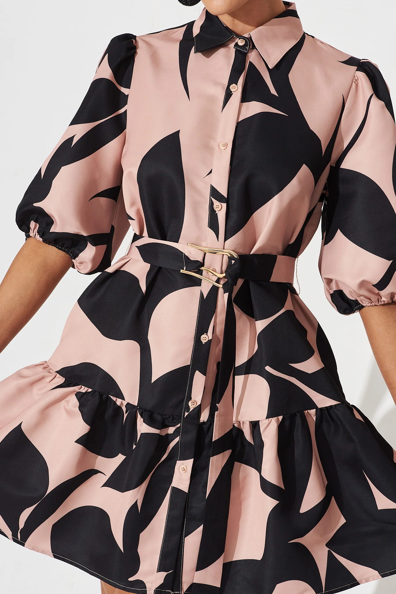 Janae Shirt Dress In Brown With Black Print - Image 5