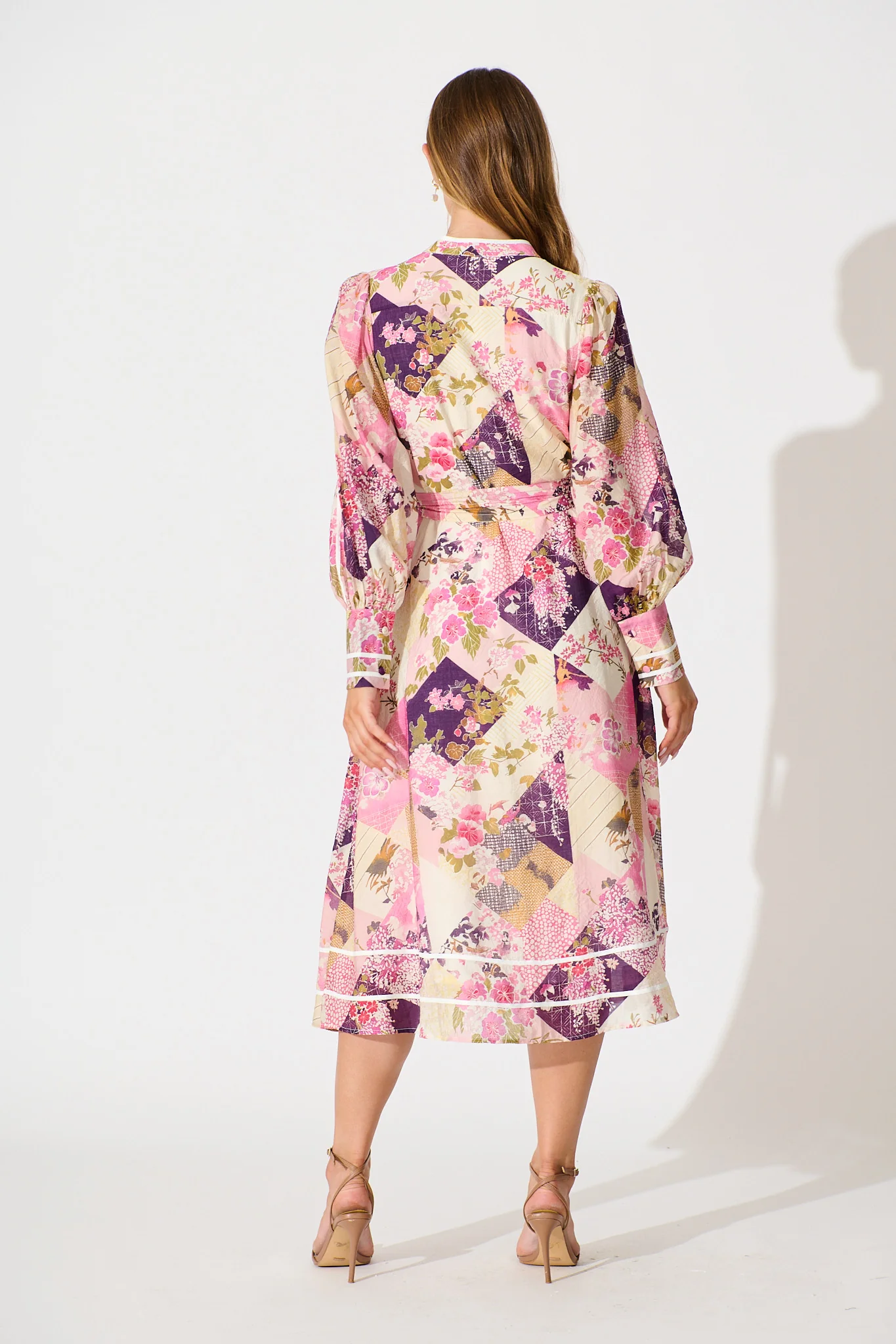 Jarren Midi Dress in Pink Multi Floral with Contrast Trim Linen Blend - Image 4