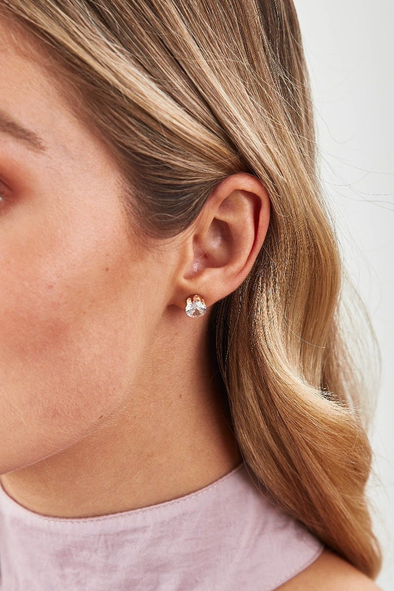 Jasmine Stud Diamante Earrings In Gold - Image 4