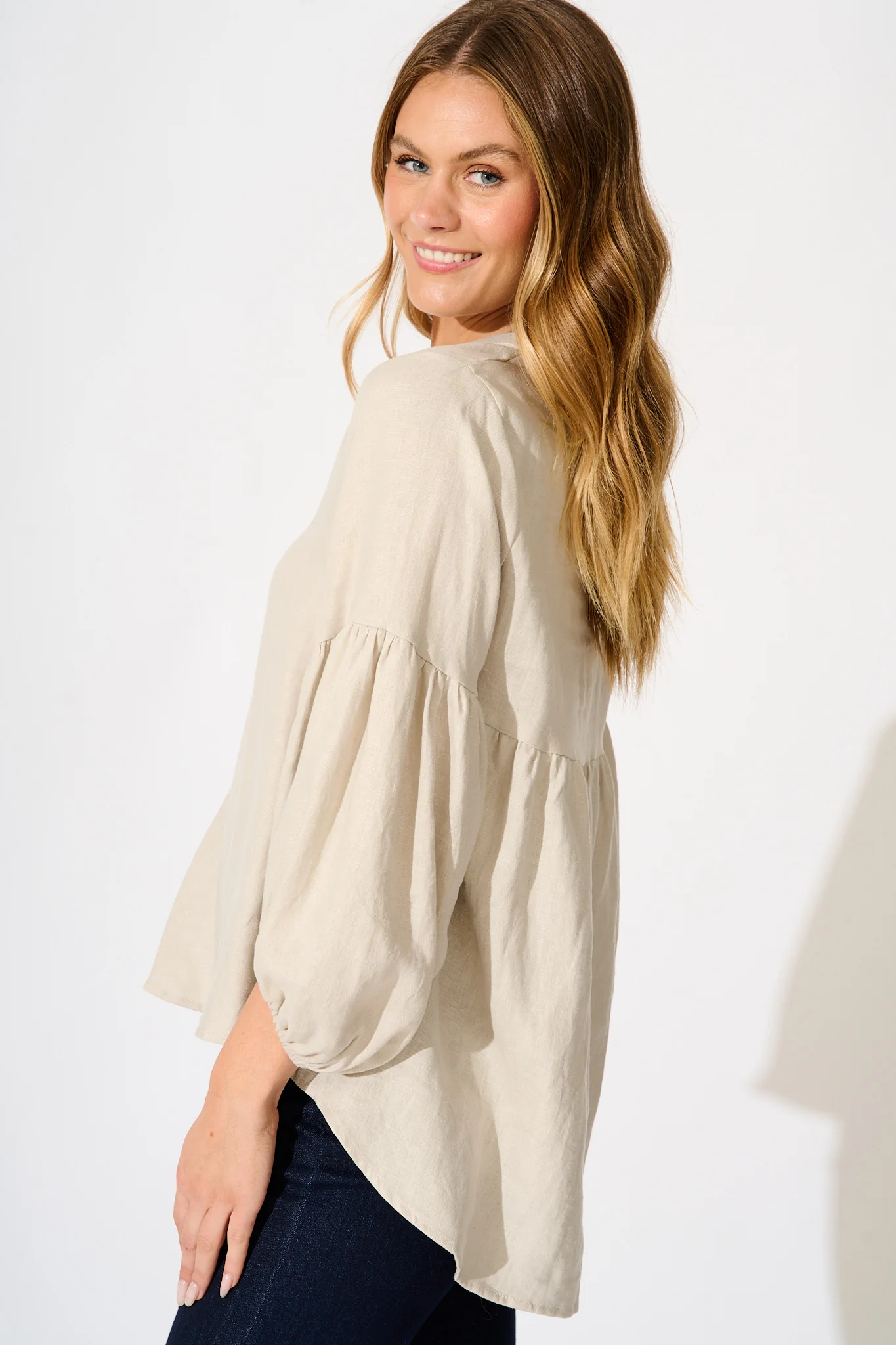 Jasper Top in Beige Linen - Image 2