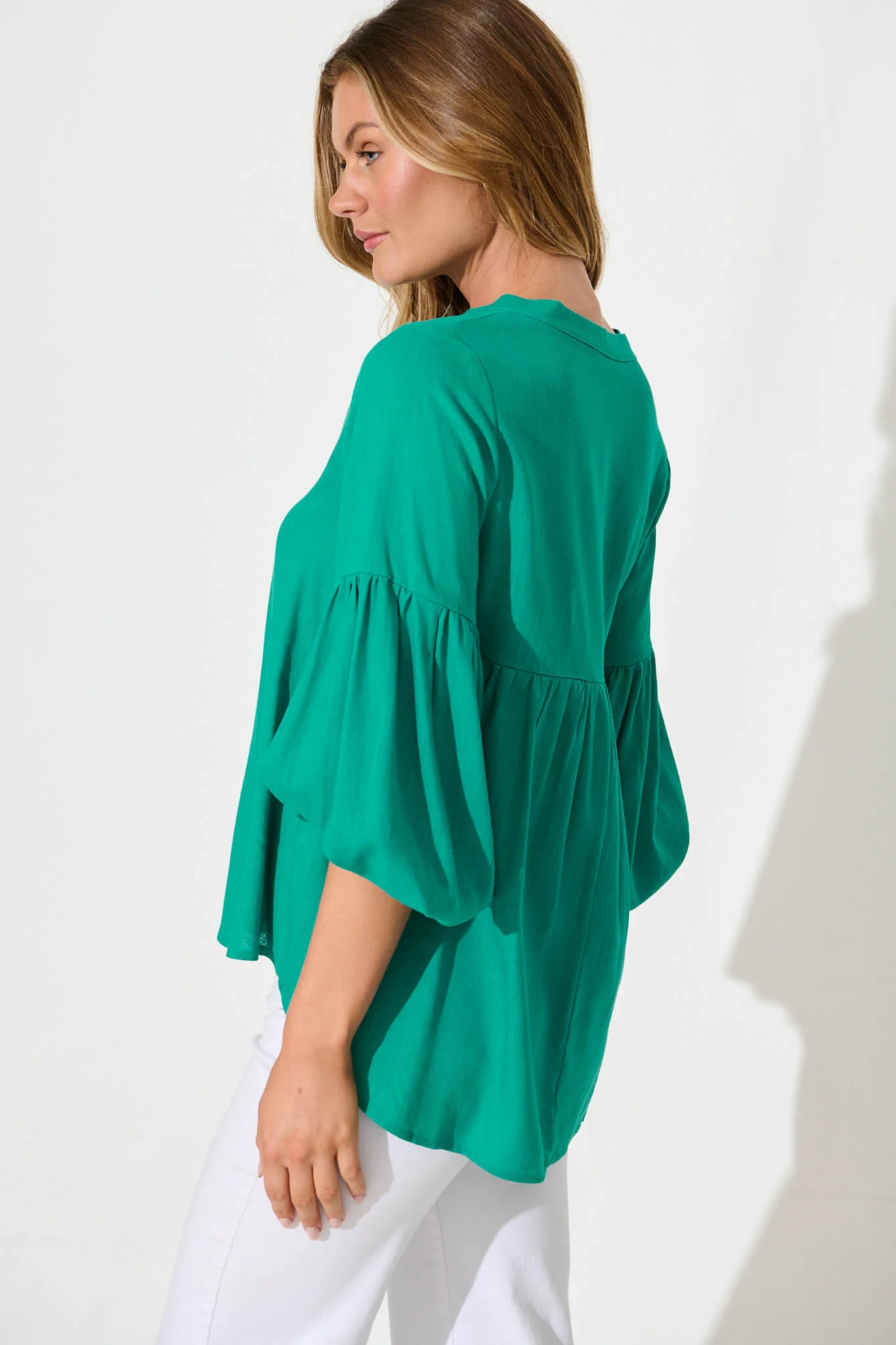 Jasper Top In Teal Linen Blend - Image 3