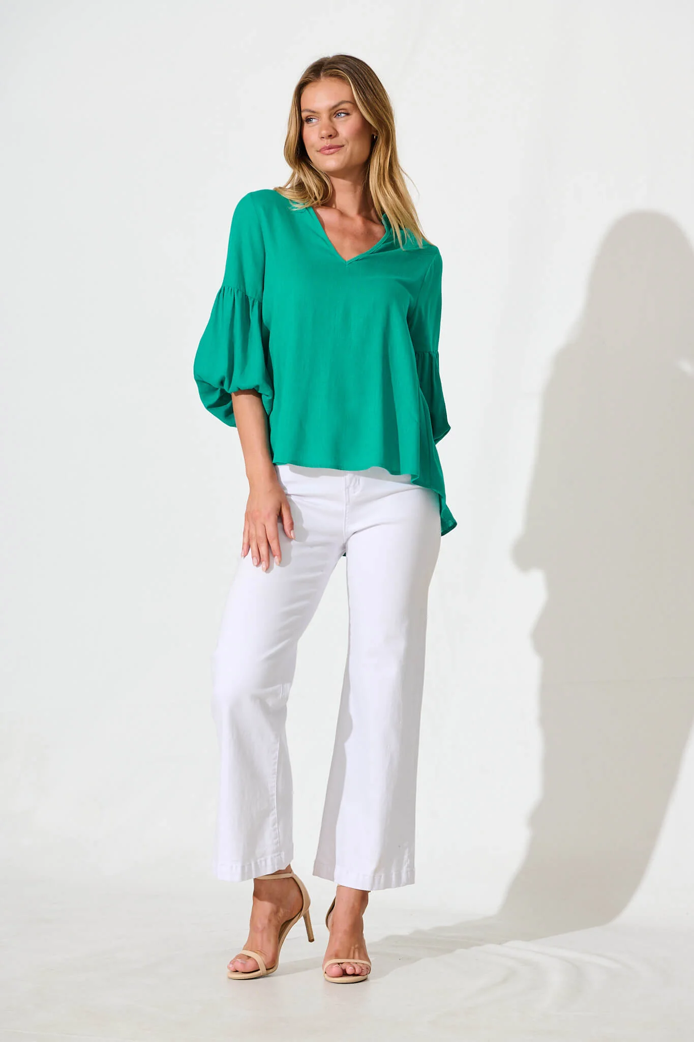 Jasper Top In Teal Linen Blend - Image 4