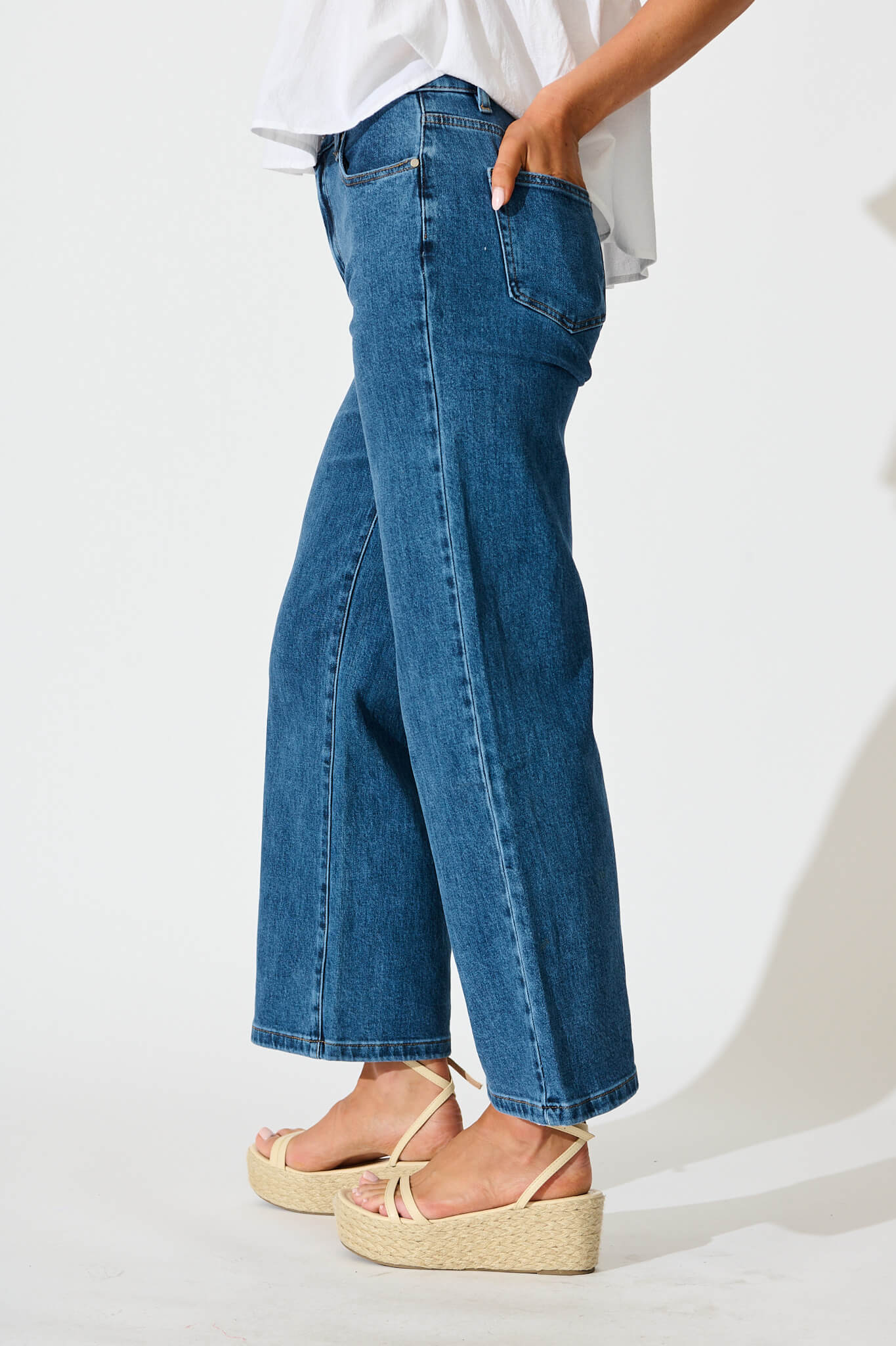 Jency Mid Rise Wide Leg Jean in Dark Blue Denim - Image 5