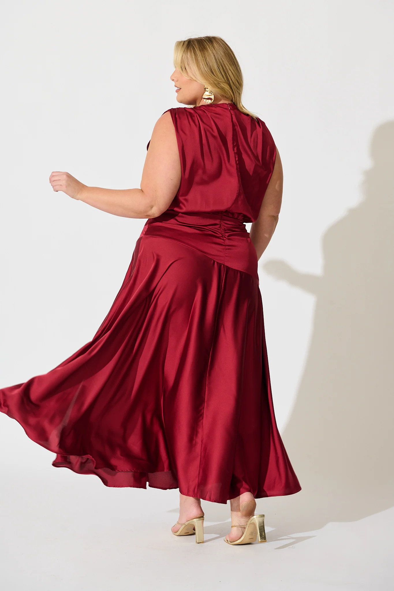 Jenibelle Maxi Dress in Wine Satin - Image 10