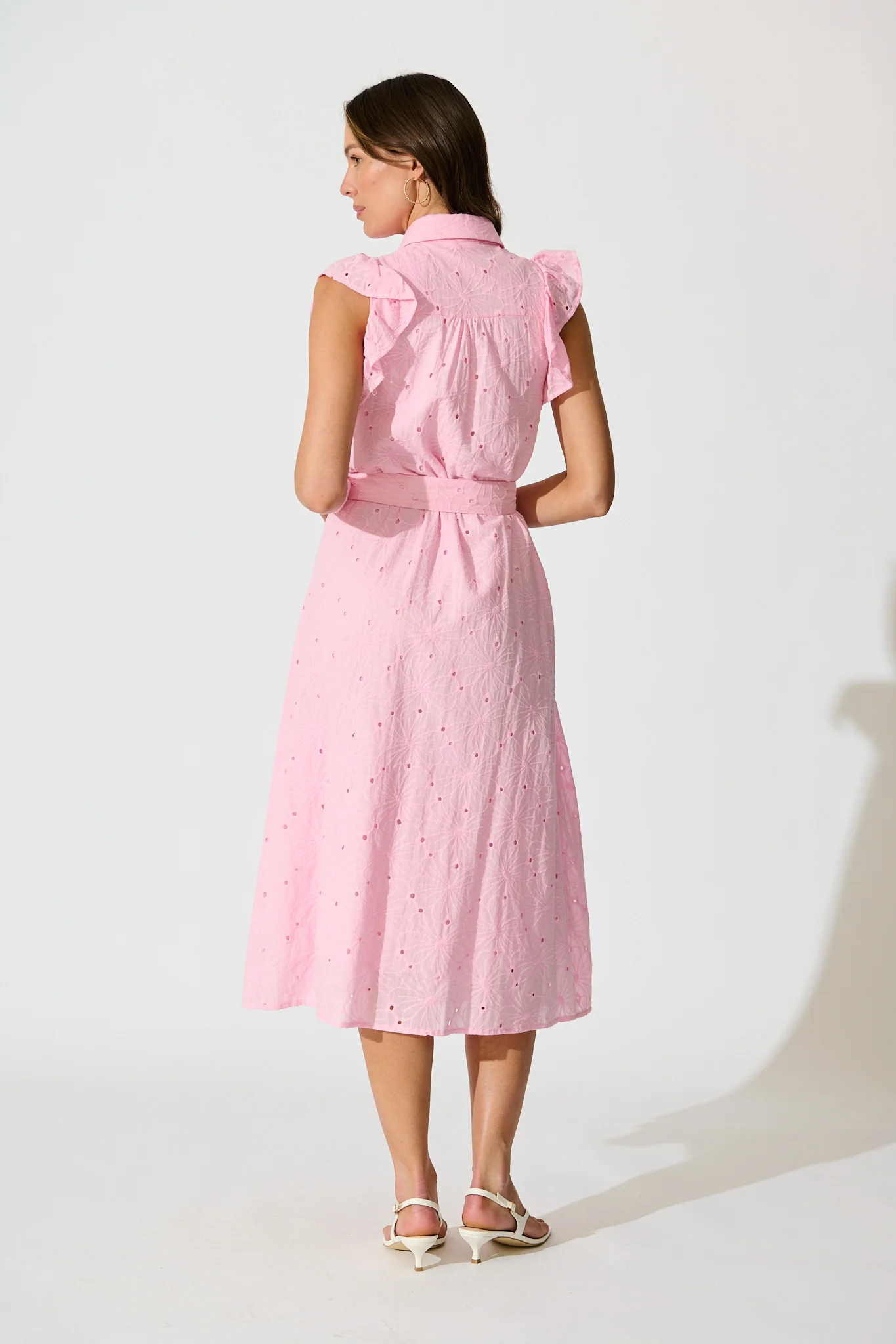 Jepson Midi Shirt Dress in Pink Broderie Cotton - Image 4
