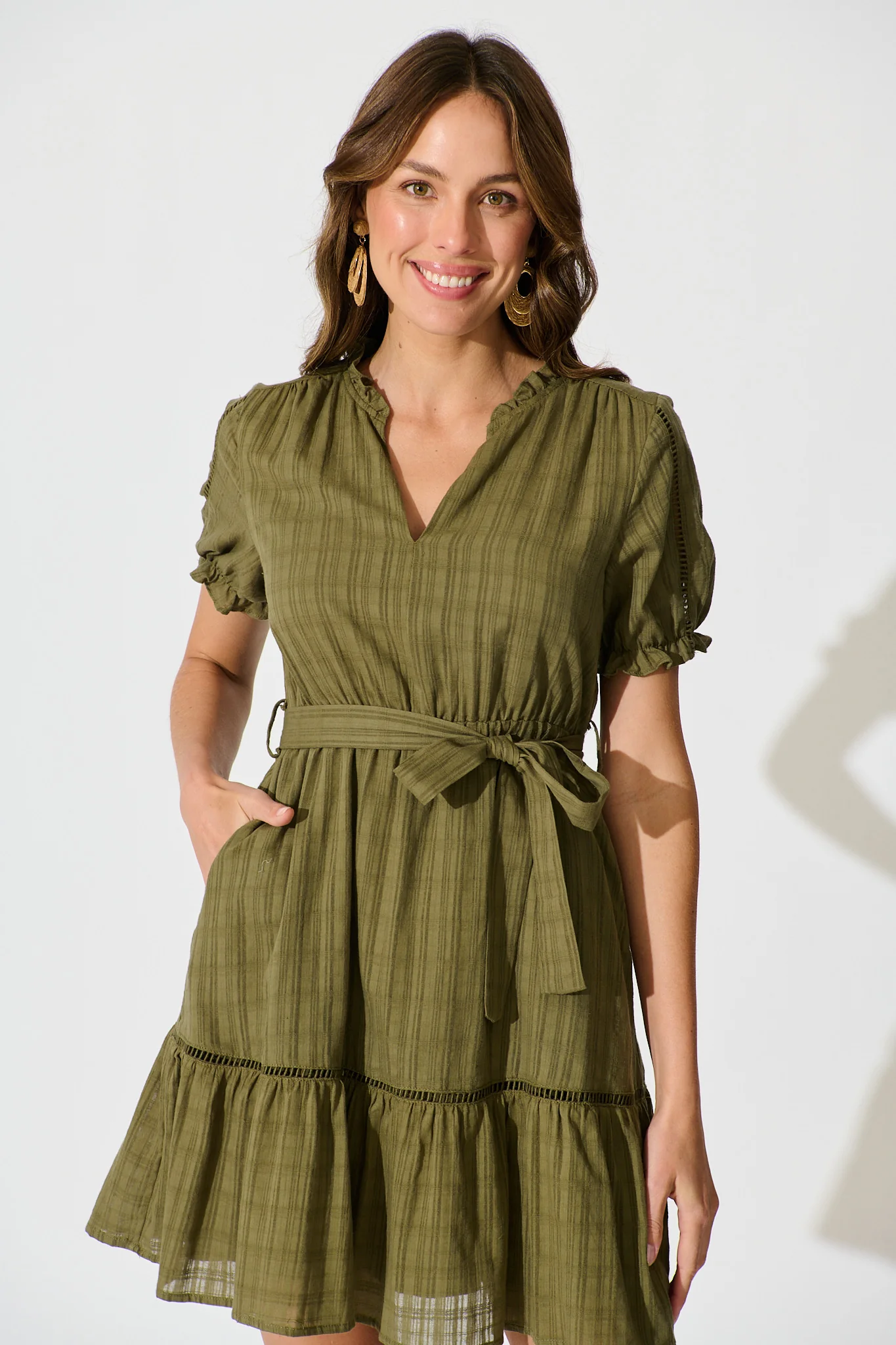 Jessalyn Dress In Khaki Cotton - Image 2