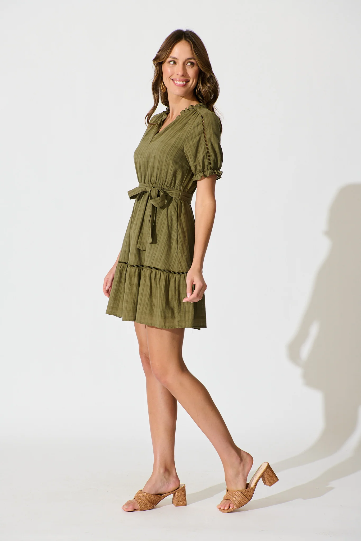 Jessalyn Dress In Khaki Cotton - Image 3