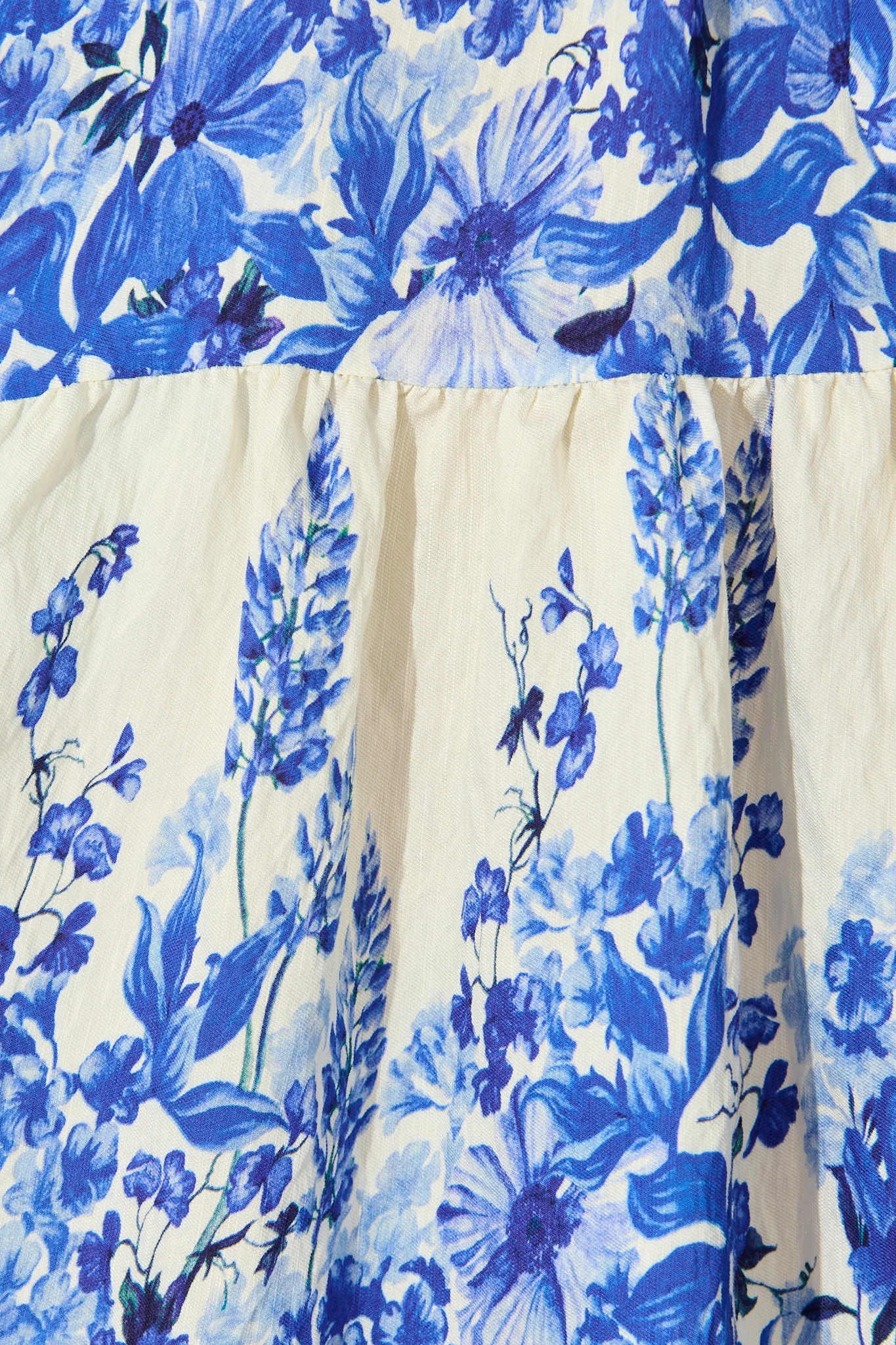 Jianna Dress in White with Blue Floral Linen Blend - Image 6