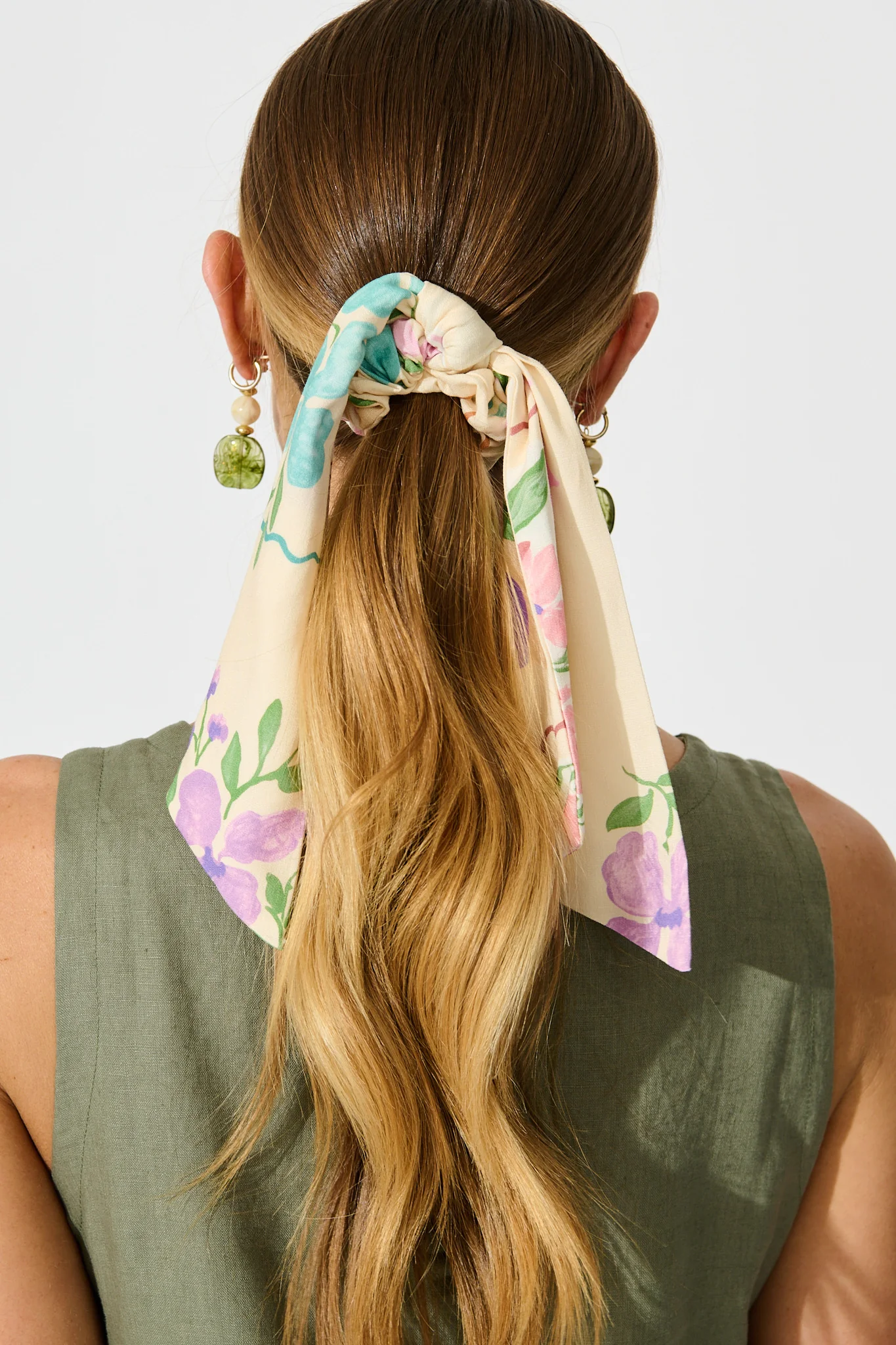 Jody Scrunchie with Tails in Multi Conversational Print