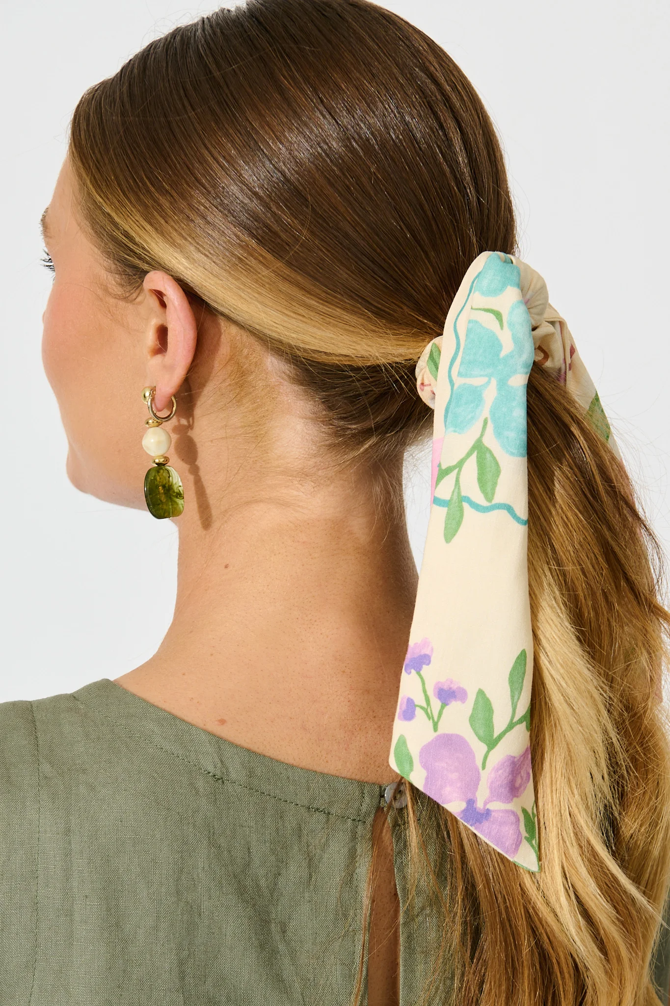 Jody Scrunchie with Tails in Multi Conversational Print - Image 2