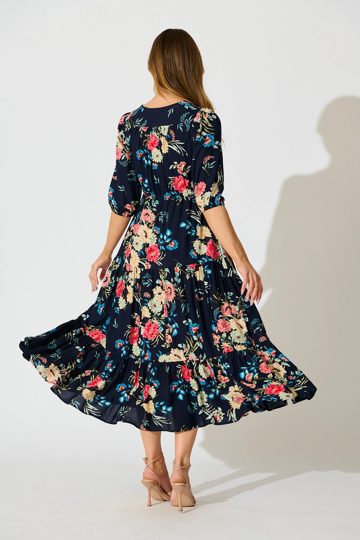 Jolanta Midi Dress in Navy with Multi Floral - Image 4