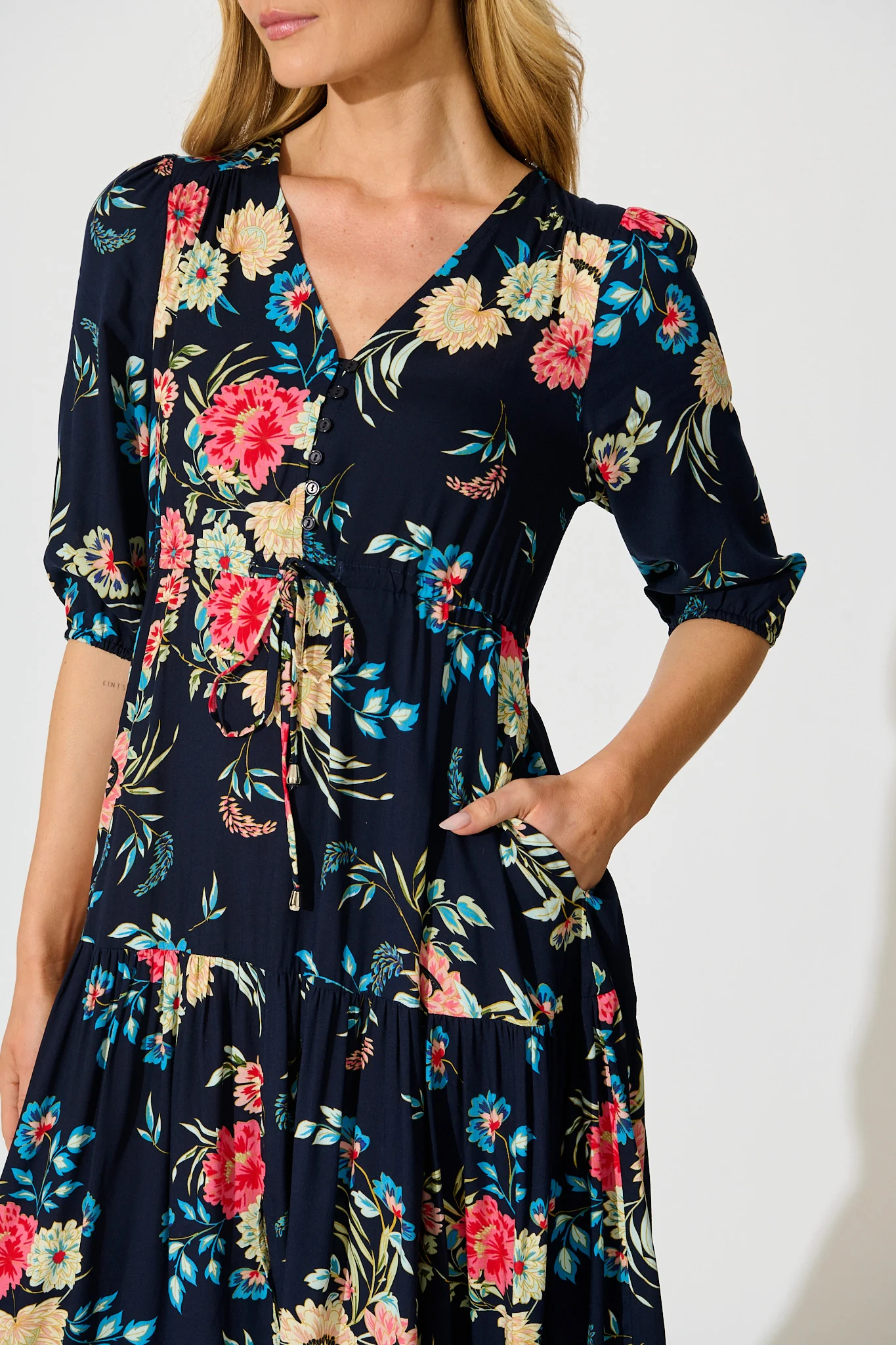 Jolanta Midi Dress in Navy with Multi Floral - Image 5