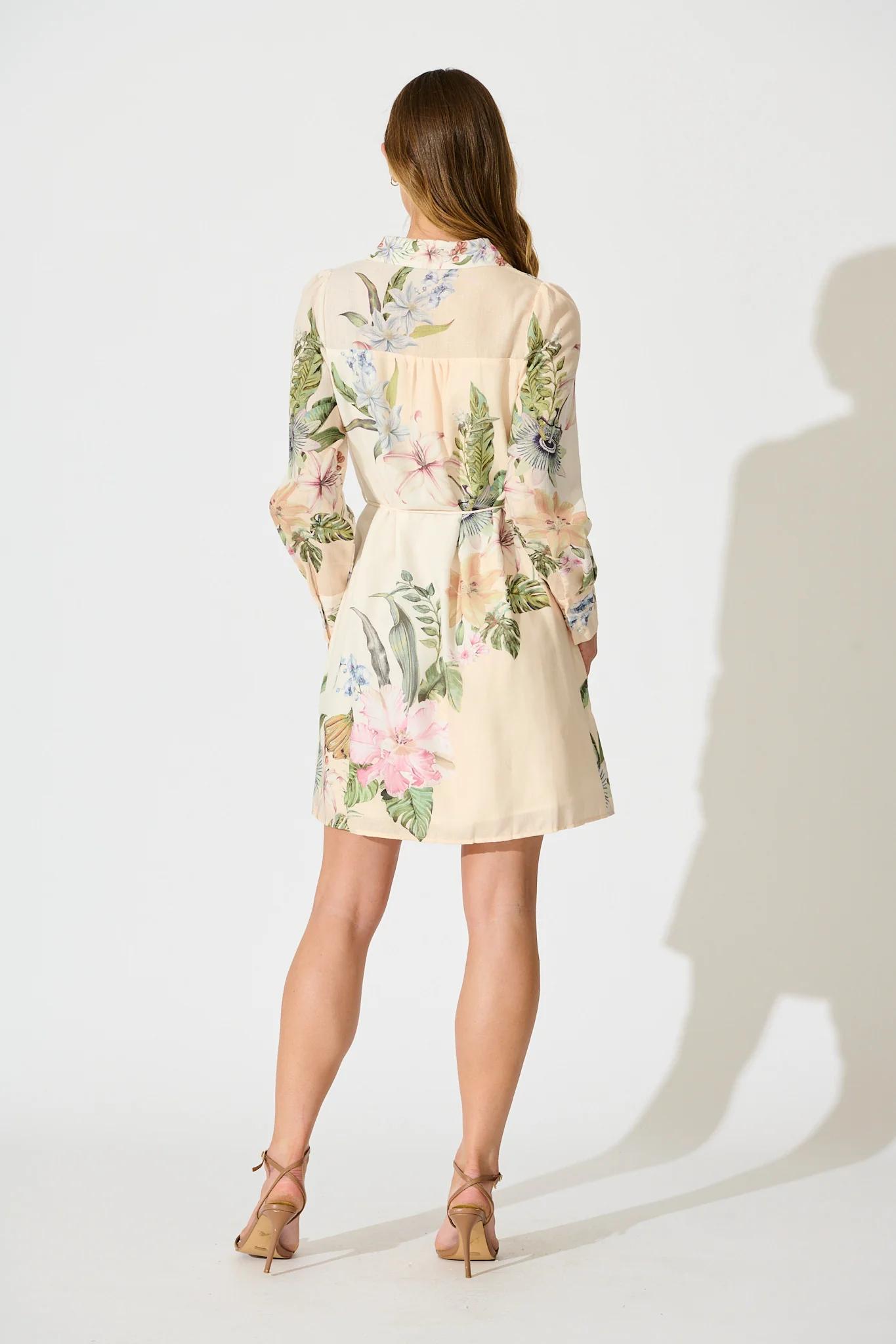 Josiana Shirt Dress in Cream with Green Floral Linen Blend - Image 4