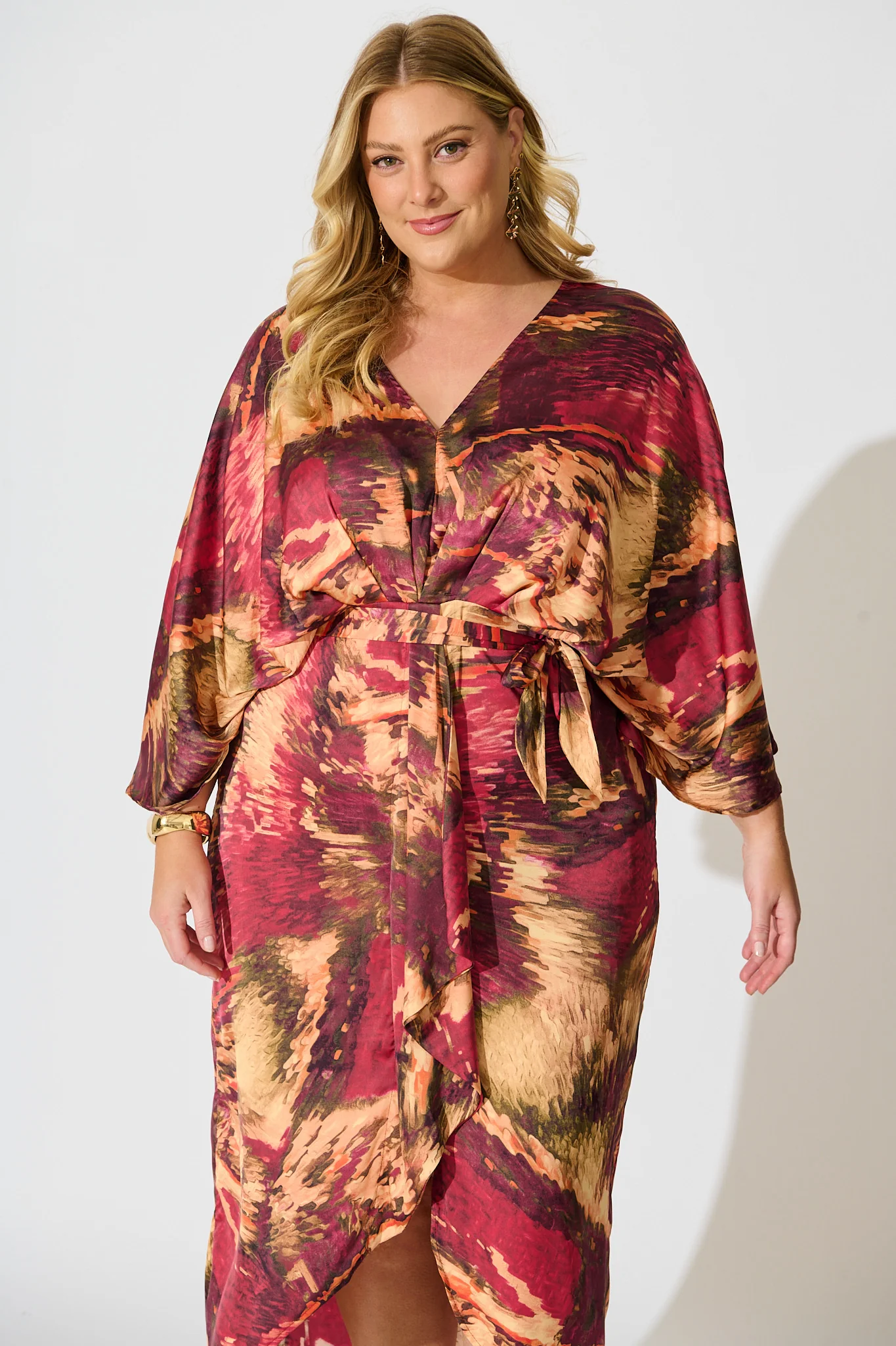 Joyful Midi Dress in Multi Watercolour Satin - Image 6