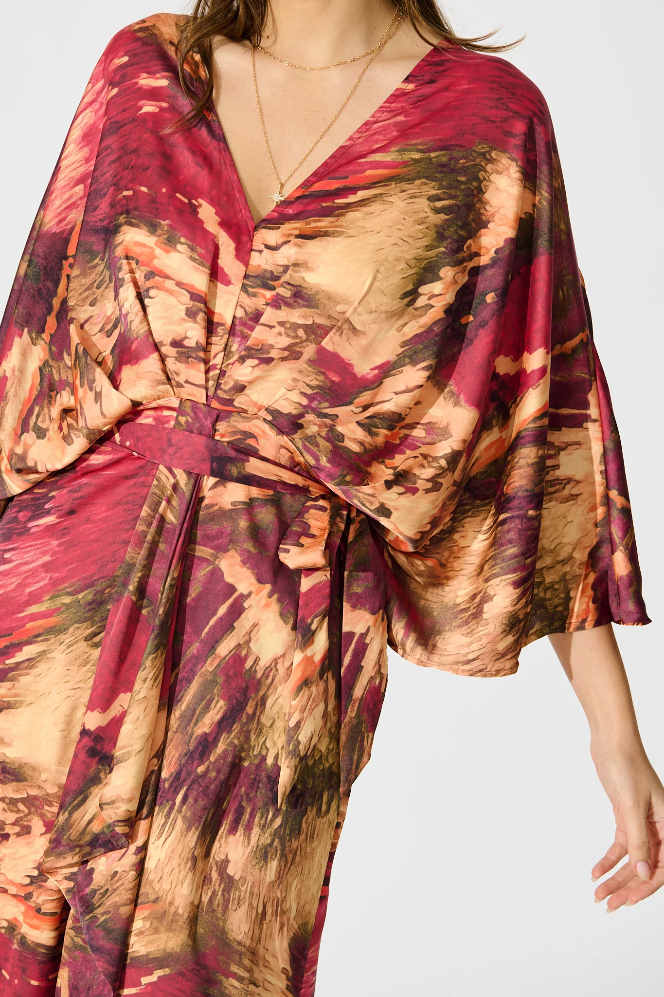 Joyful Midi Dress in Multi Watercolour Satin - Image 9
