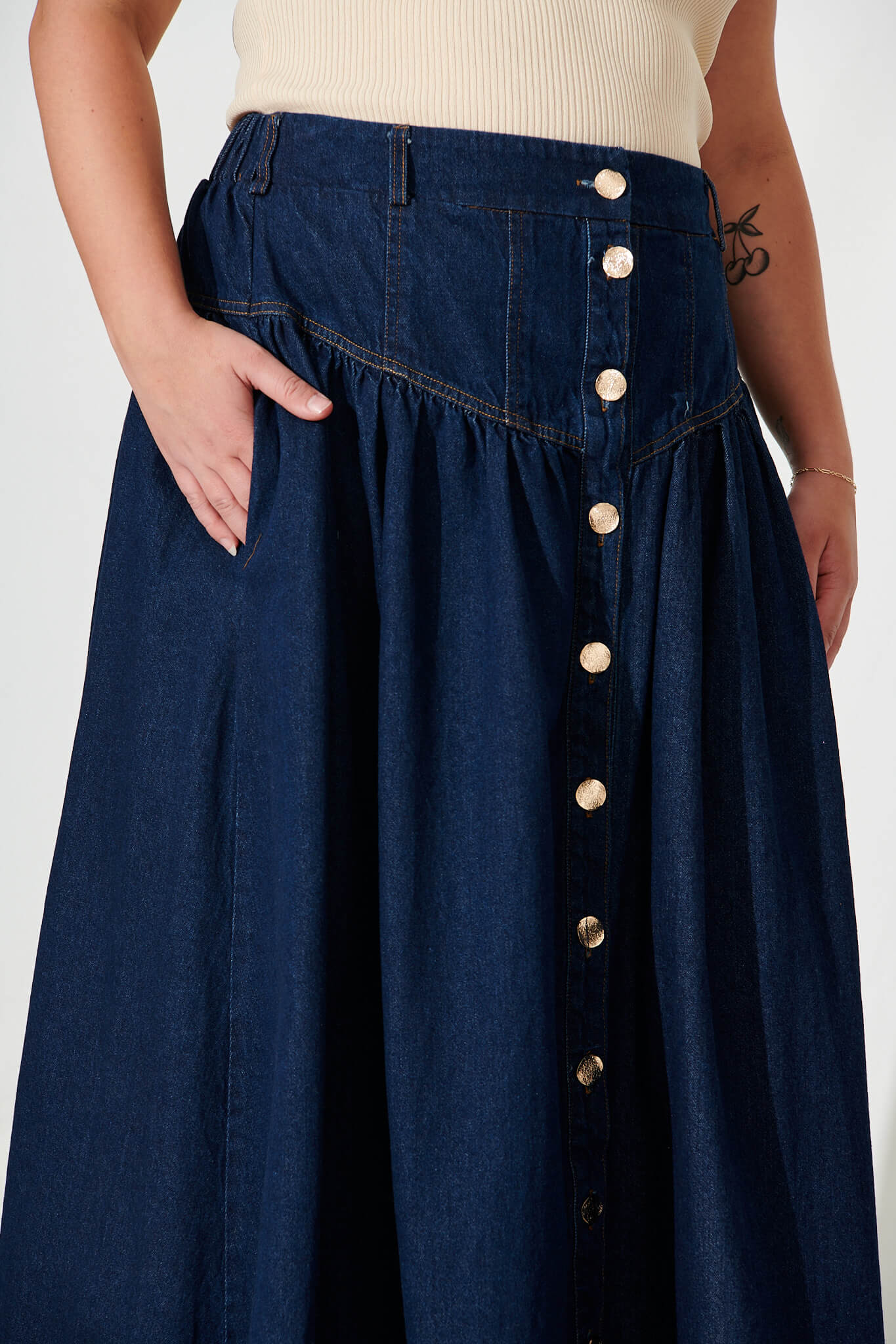 Judith Maxi Denim Skirt In Dark Blue - Image 9