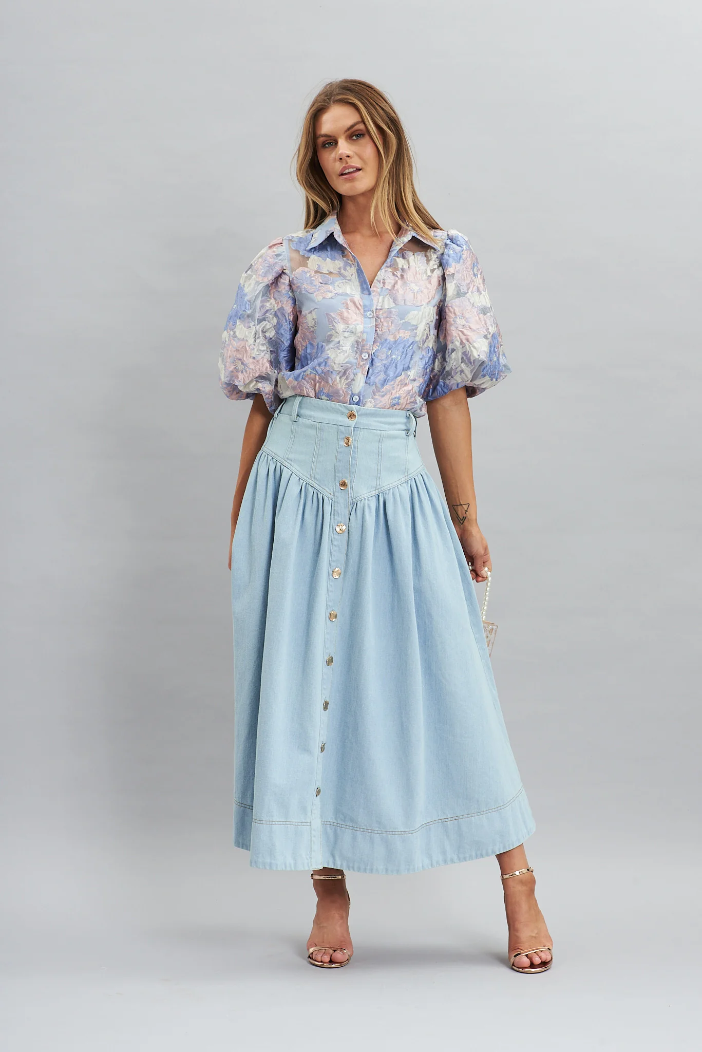 Judith Maxi Denim Skirt In Light Blue - Image 2