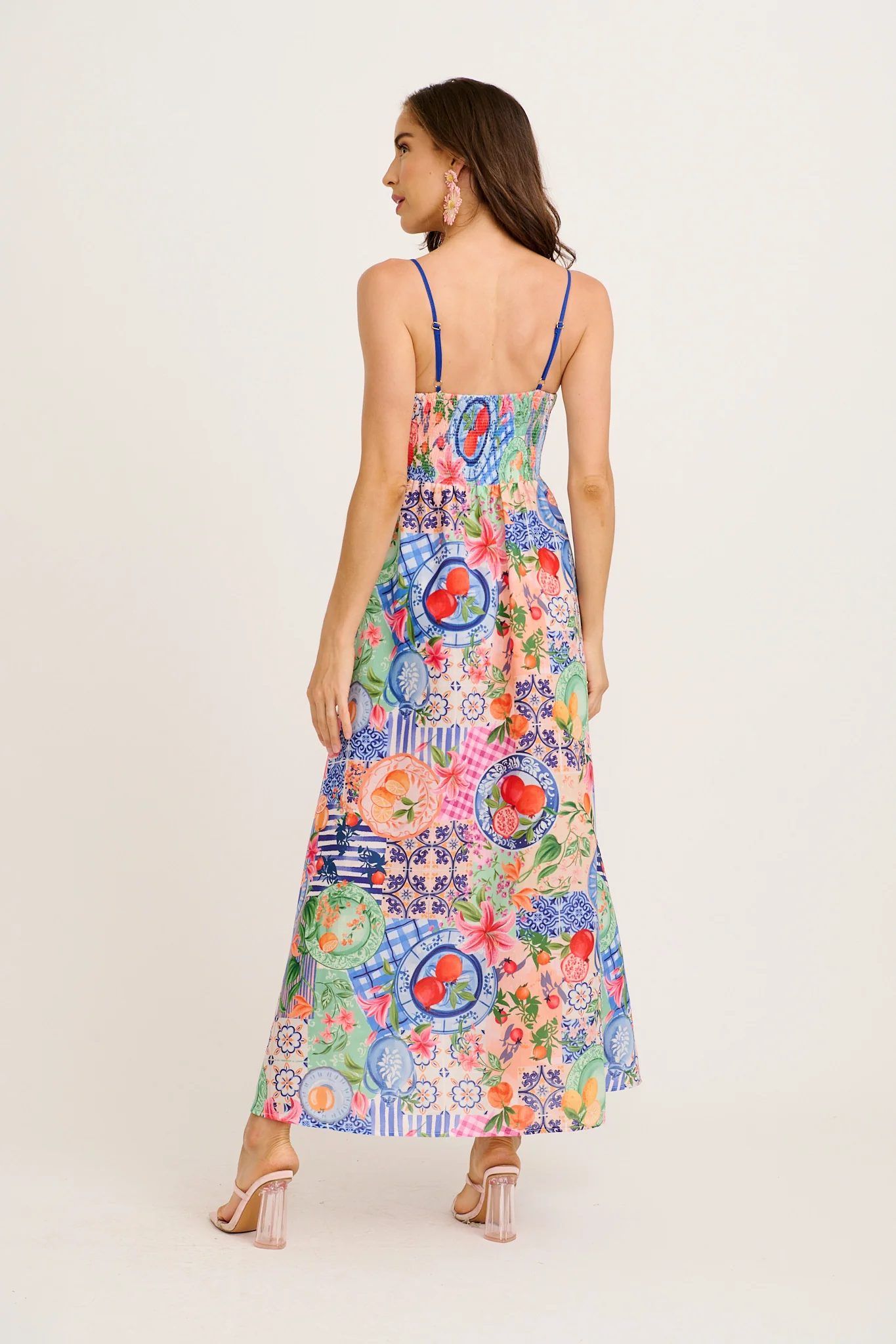 Juicy Tropic Maxi Sundress in Multi Fruit Patchwork Linen Blend - Image 9