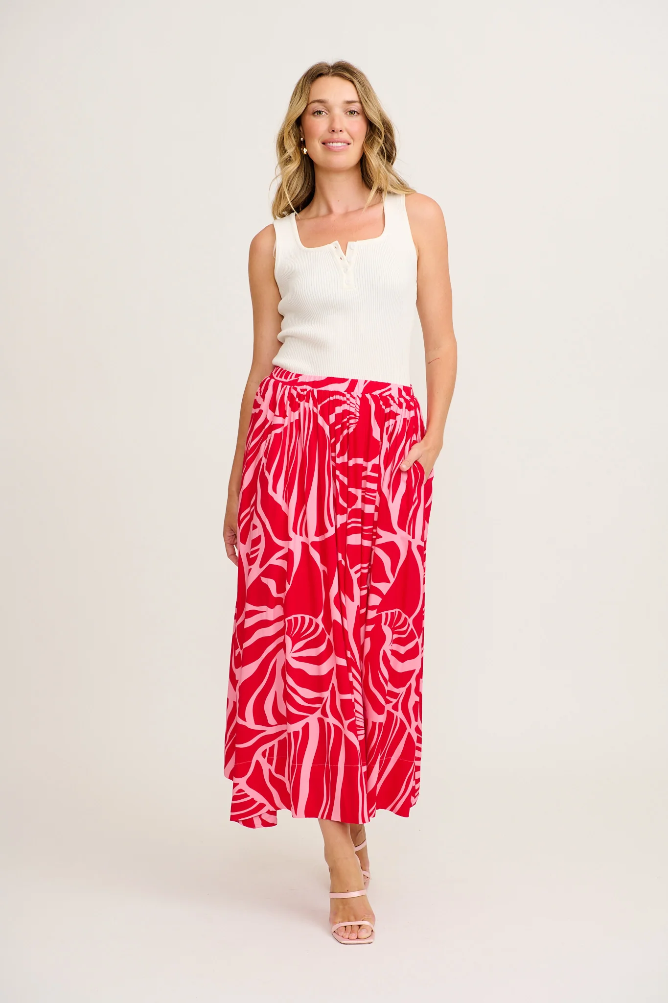Julianna Maxi Skirt in Red with Pink Print - Image 8