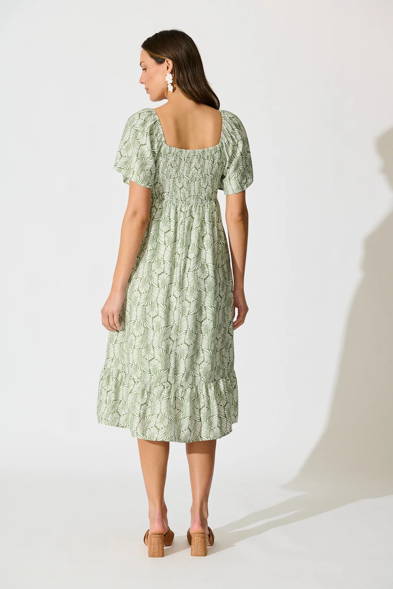 Kammy Midi Dress in Green Leaf Print - Image 4