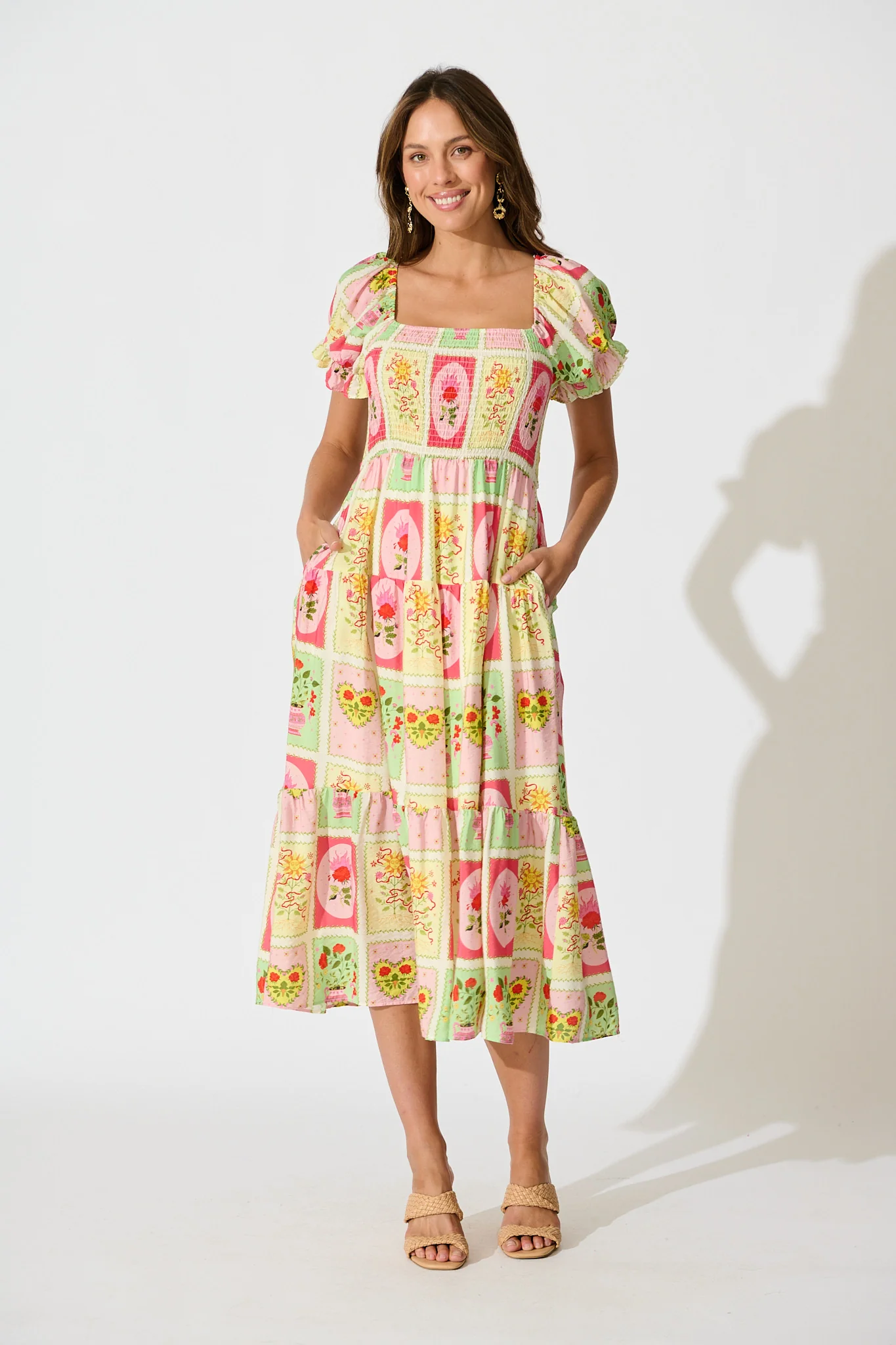 Kansis Midi Dress in Multi Floral Conversational Print