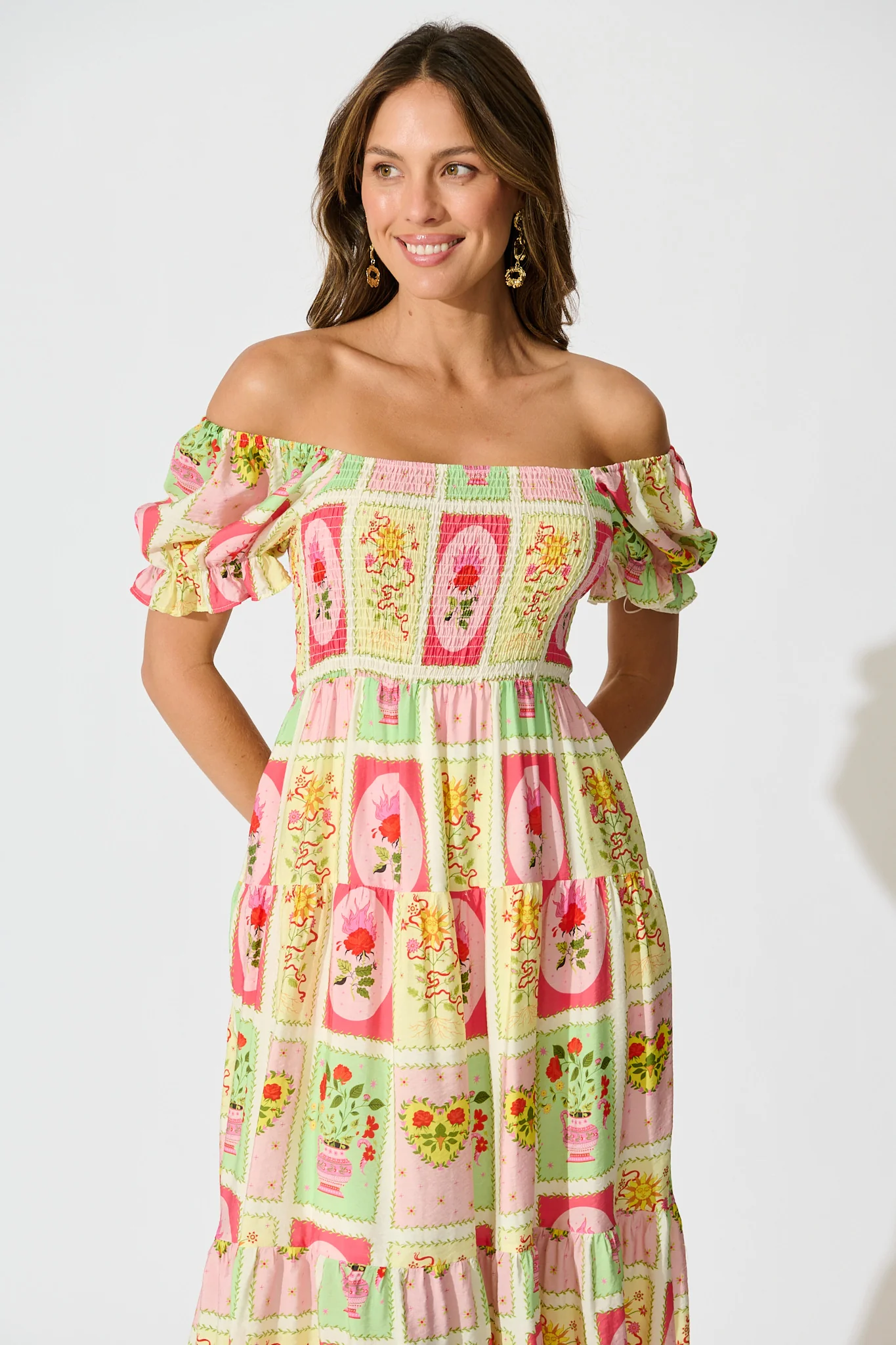 Kansis Midi Dress in Multi Floral Conversational Print - Image 2