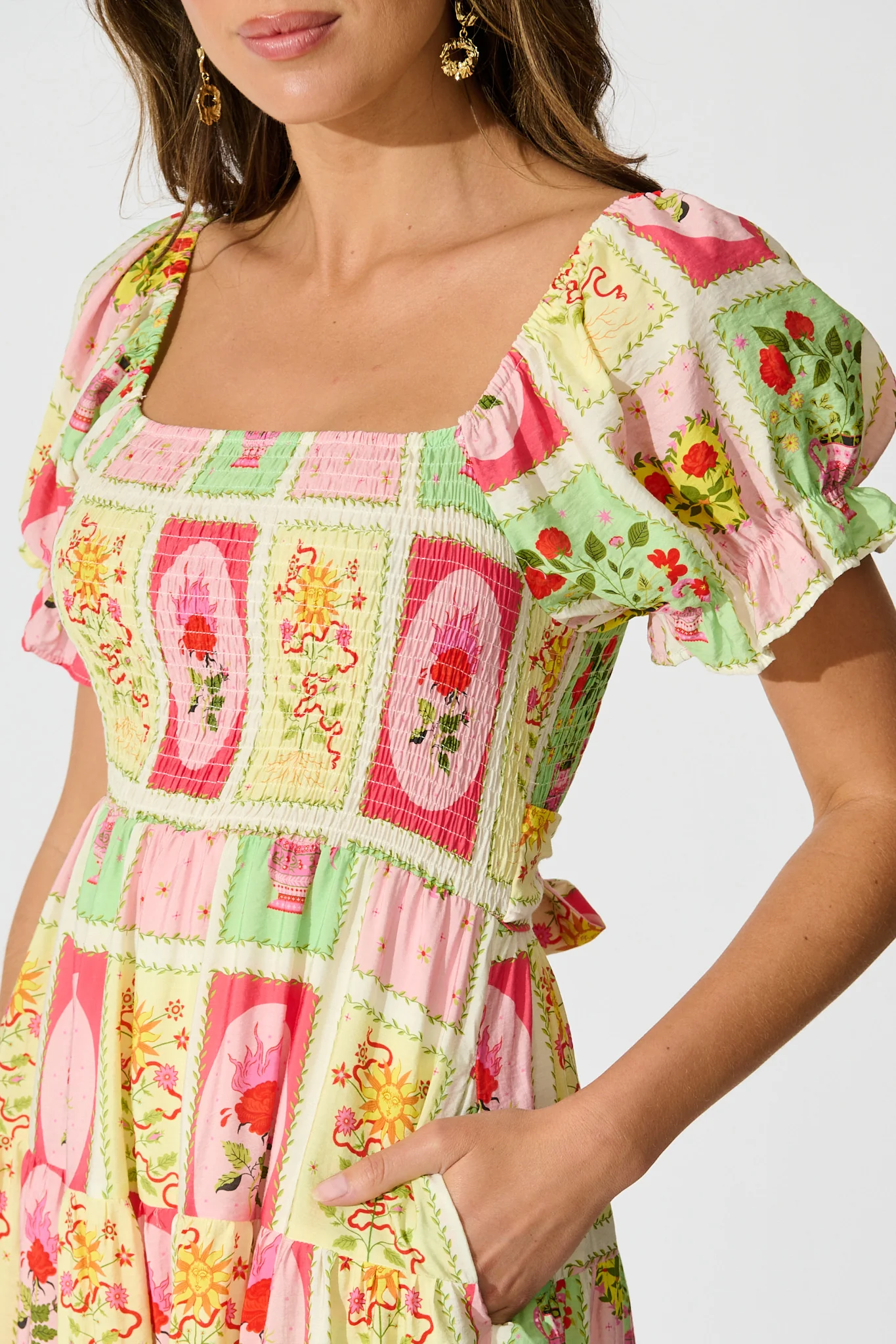 Kansis Midi Dress in Multi Floral Conversational Print - Image 6