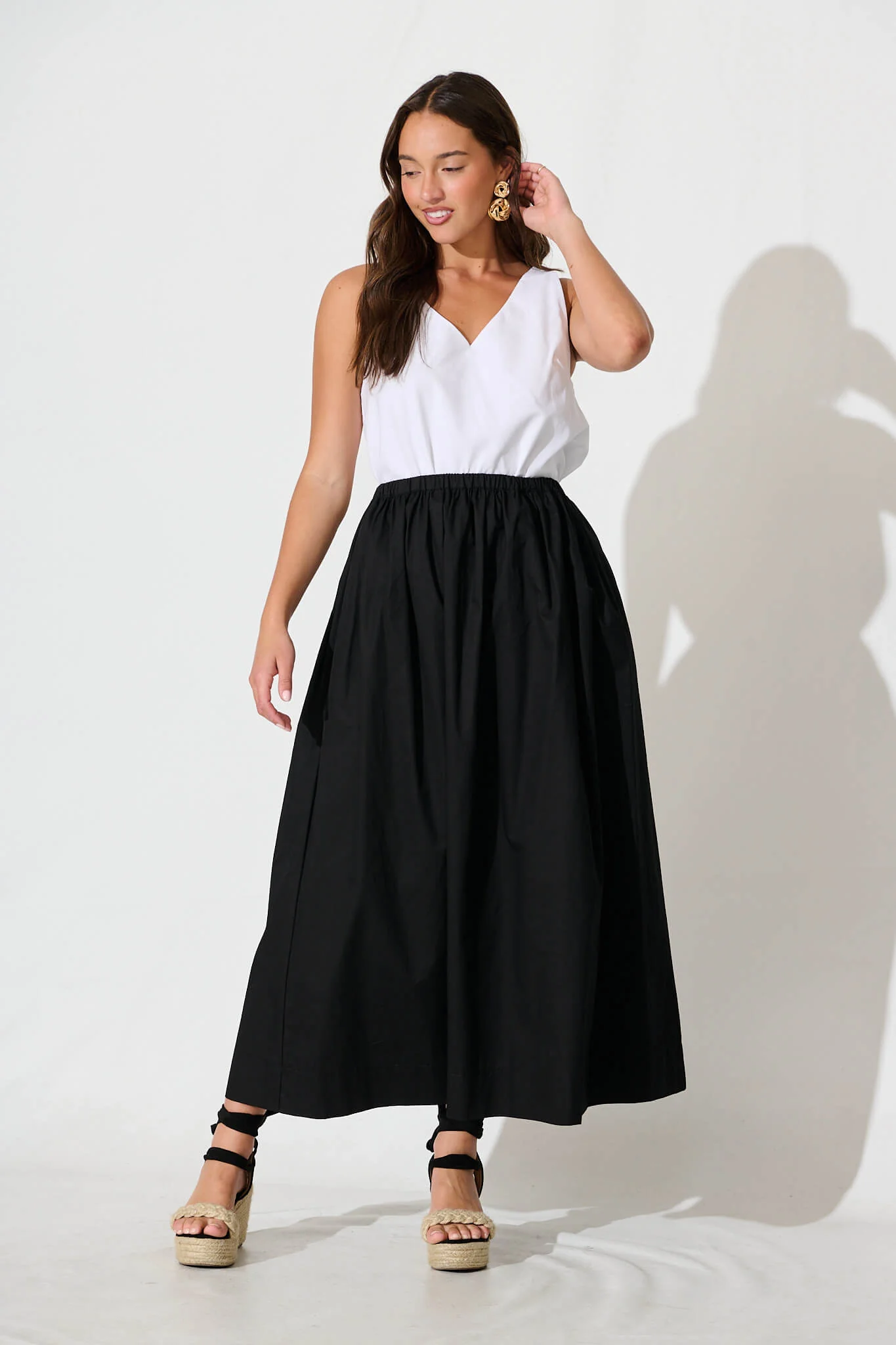 Keeney Maxi Skirt in Black Cotton - Image 4