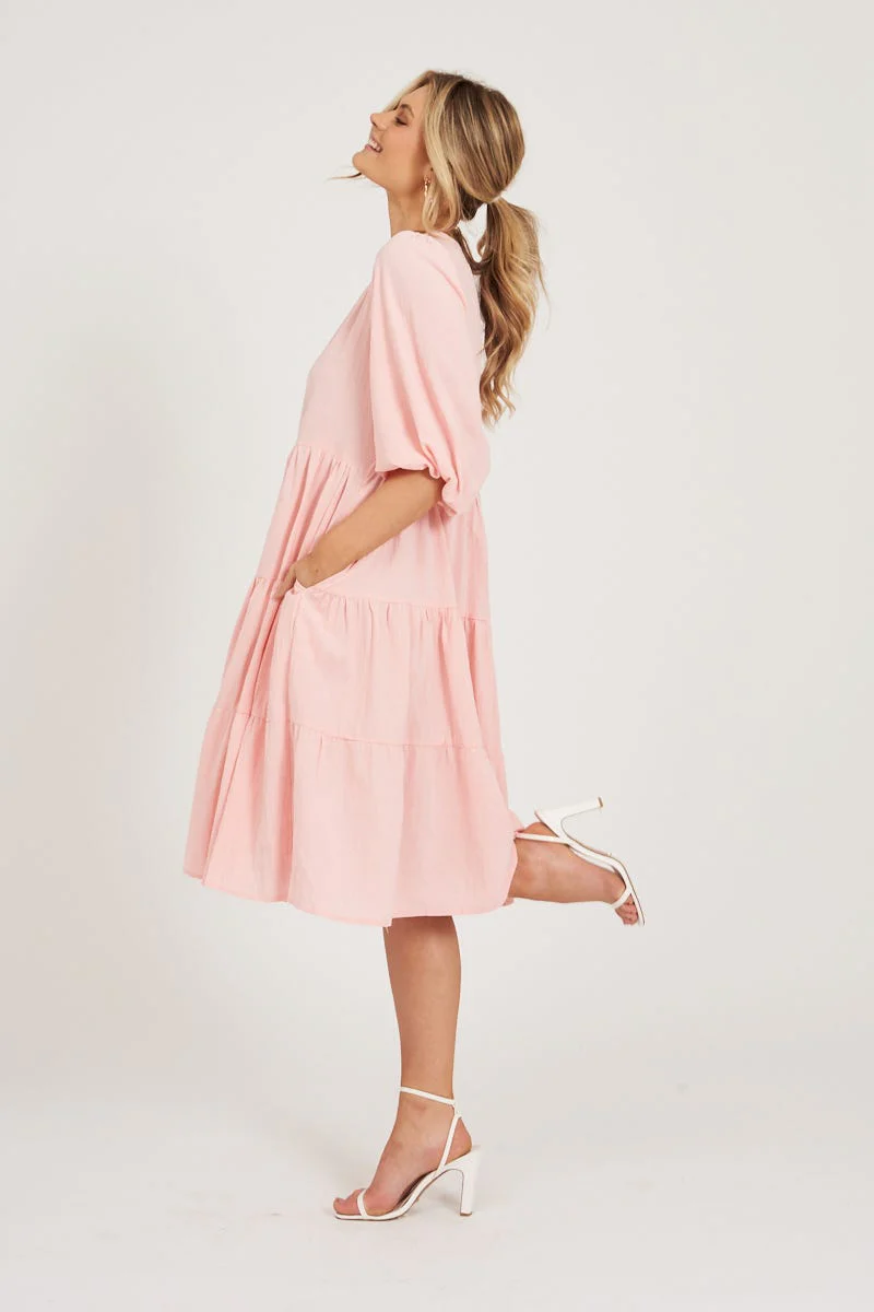 Kehlana Tiered Smock Dress In Blush - Image 4