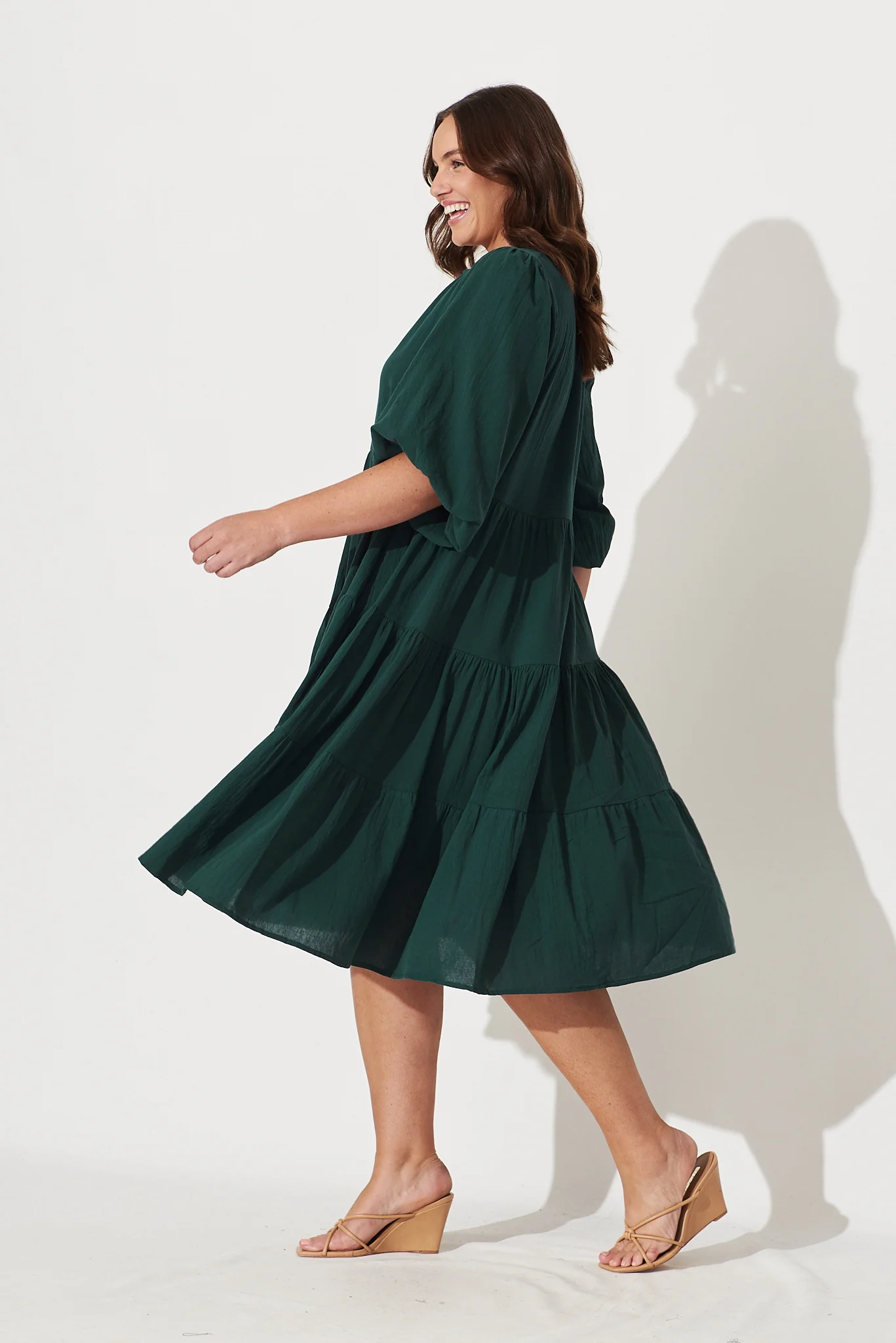 Kehlana Tiered Smock Dress In Emerald Green - Image 4