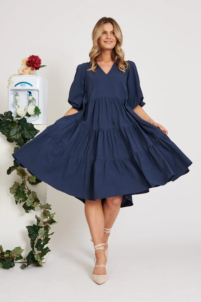 Kehlana Tiered Smock Dress In Navy