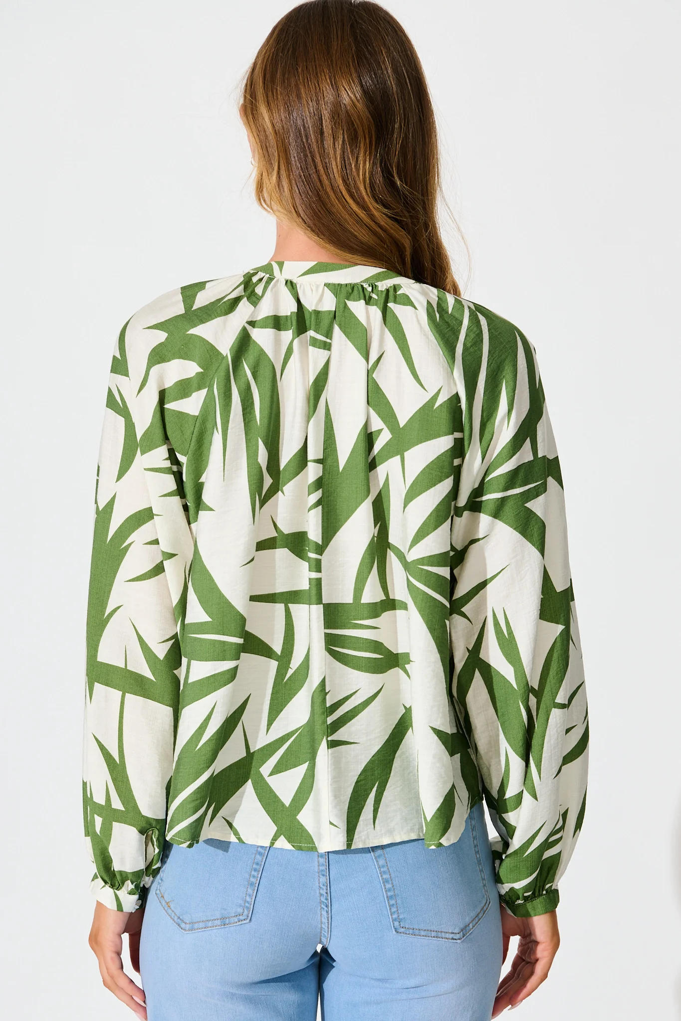 Kelsie Top in Green Leaf Print - Image 3