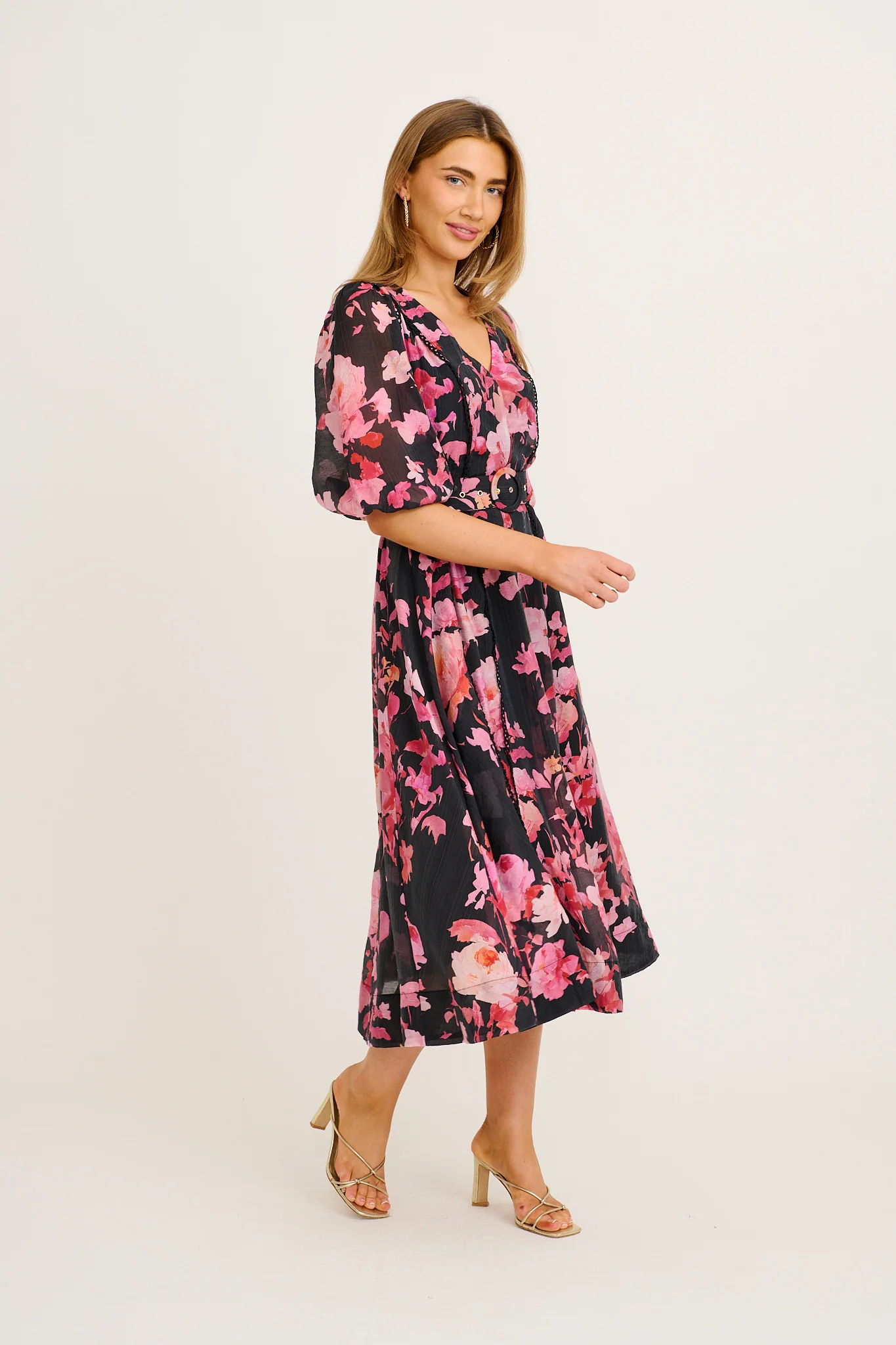 Kenia Maxi Dress in Black with Pink Floral - Image 3