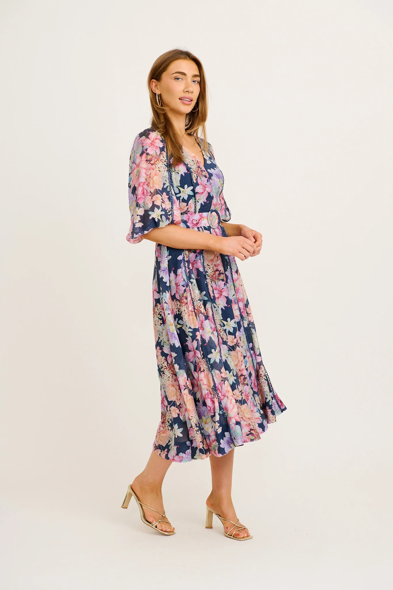 Kenia Maxi Dress in Navy with Multi Floral - Image 3