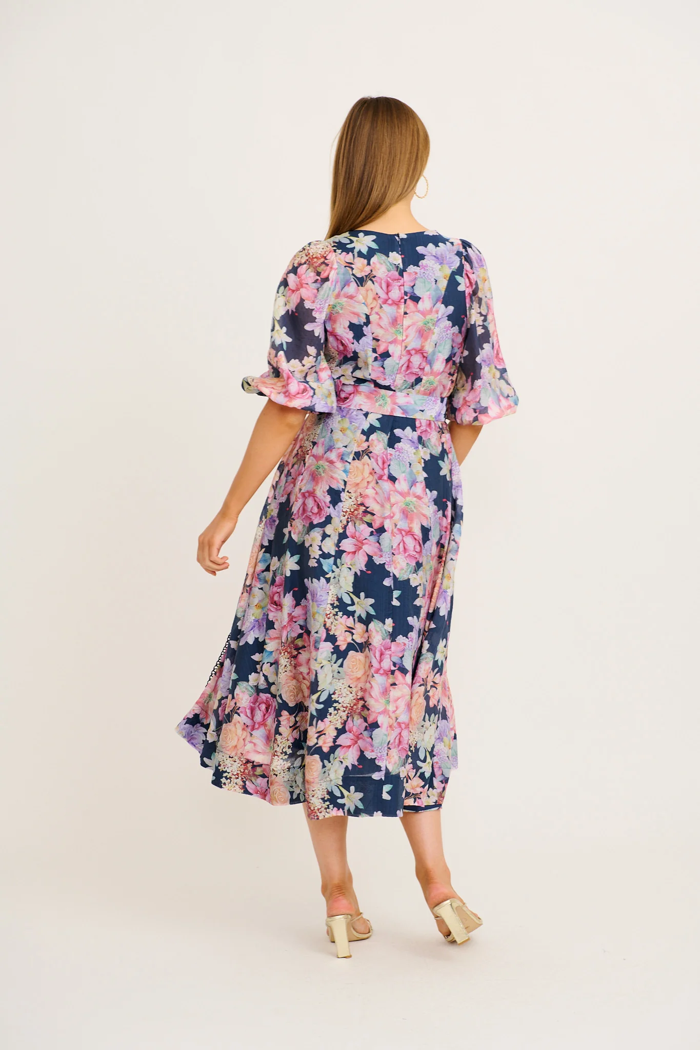 Kenia Maxi Dress in Navy with Multi Floral - Image 4