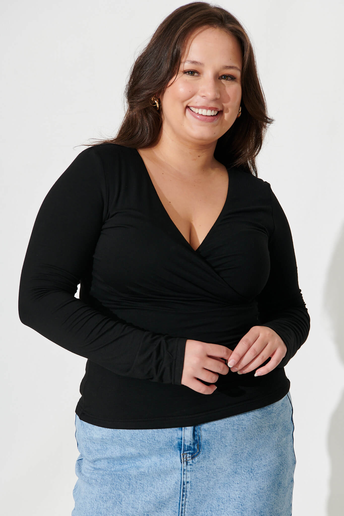 Kennedi Mock Wrap Top In Black Jersey - Image 5