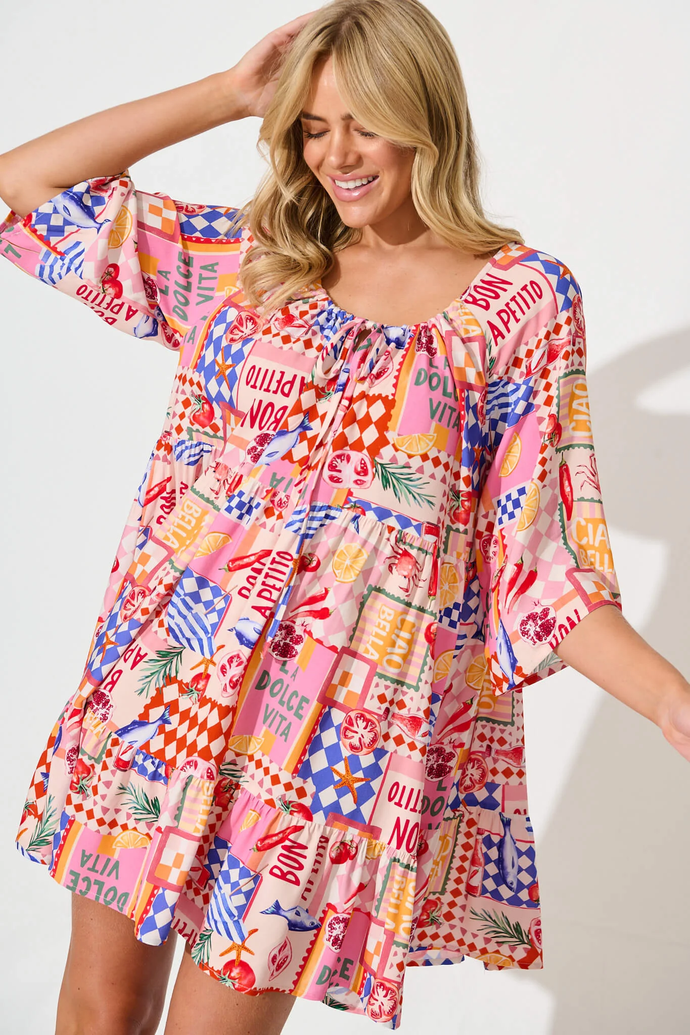 Khalida Smock Dress In Multi Conversational Print - Image 2