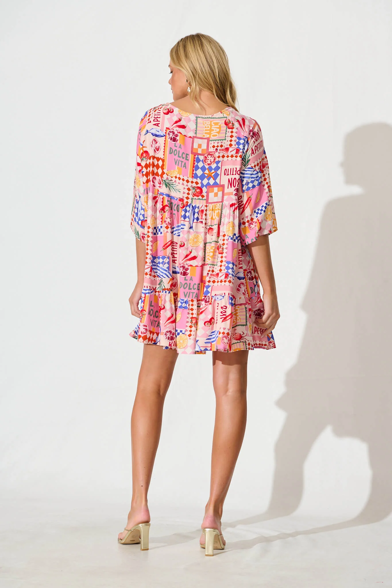 Khalida Smock Dress In Multi Conversational Print - Image 4