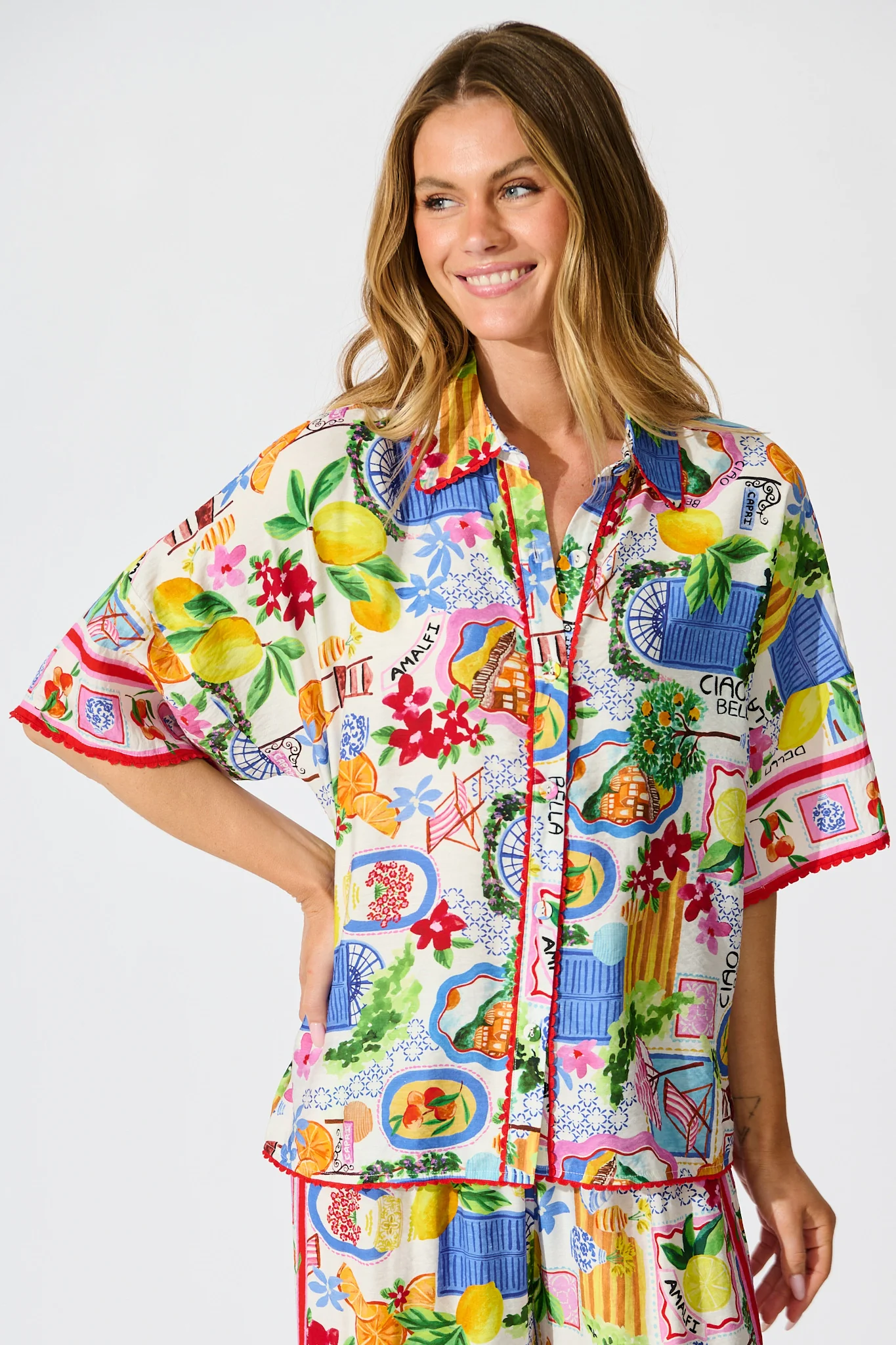 Kimberly Shirt in White With Multi Print - Image 3