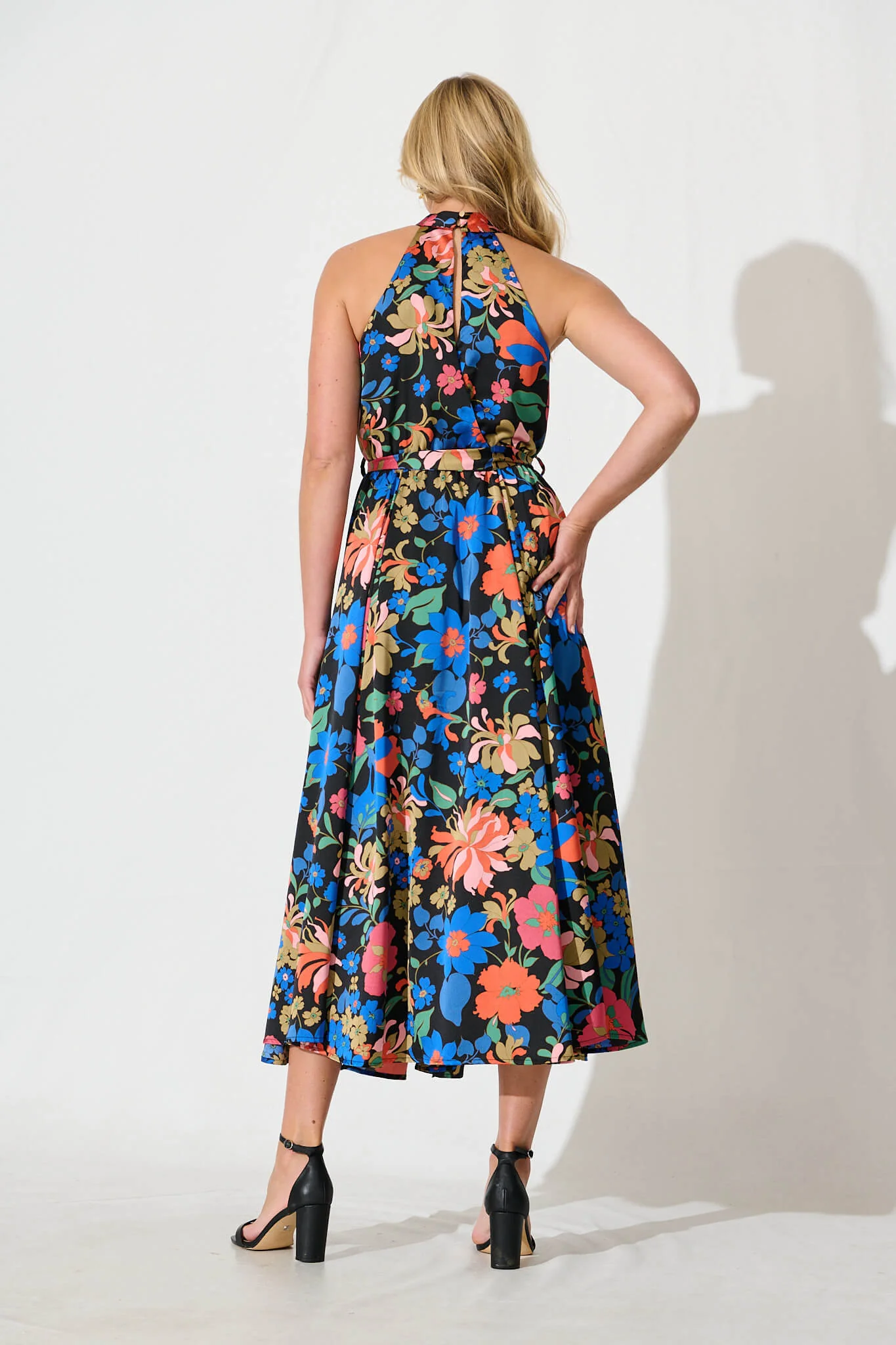 Kiss Me Halter Neck Maxi Dress in Black Floral Satin - Image 7