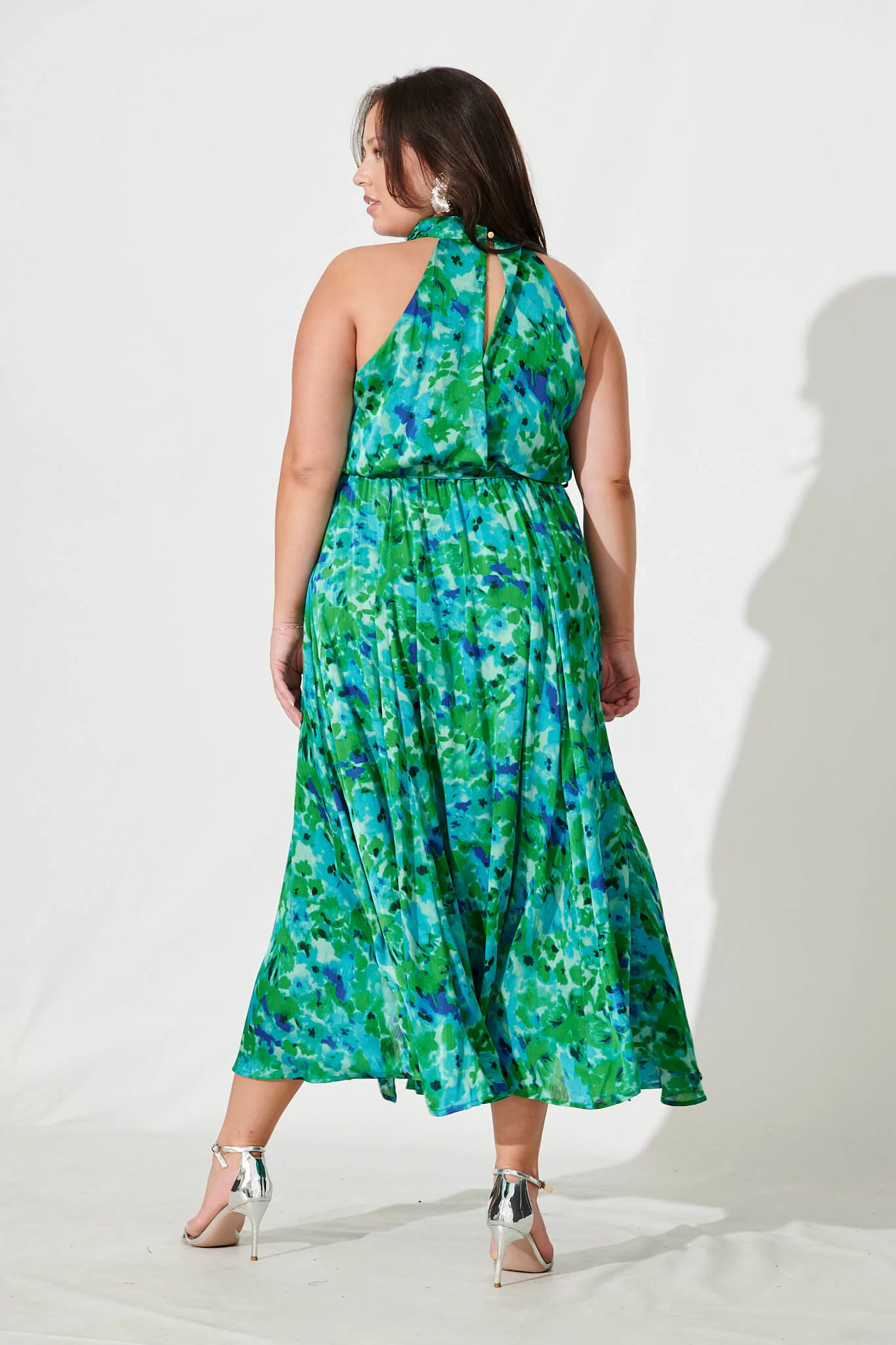 Kiss Me Halter Neck Maxi Dress In Green Watercolour Print - Image 8